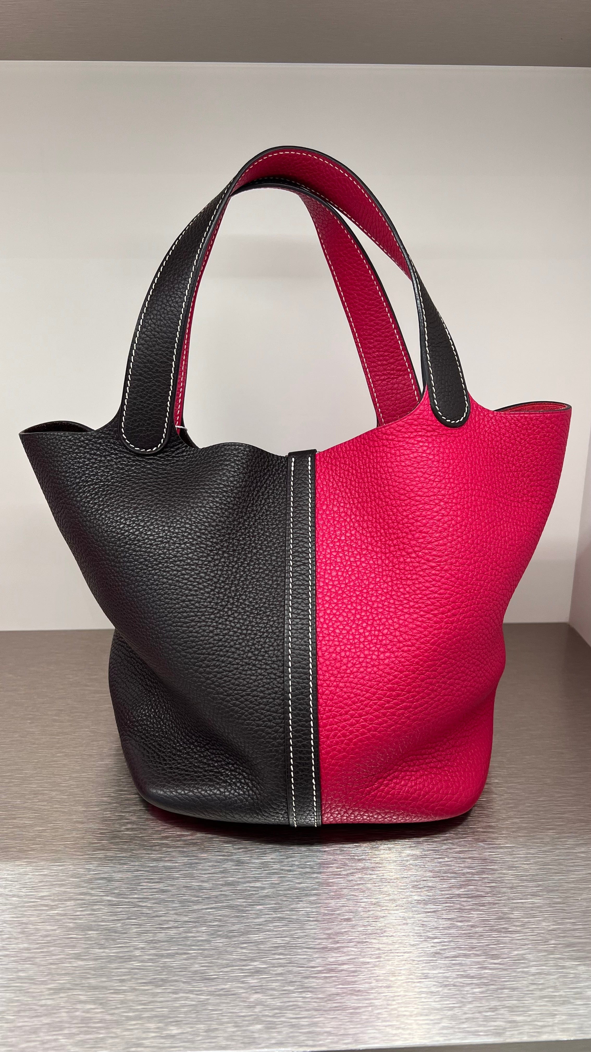 Hermès Hermes Picotin 22 Casaque Rose Extreme / Rouge Sellier Clemence PHW SKCH4025