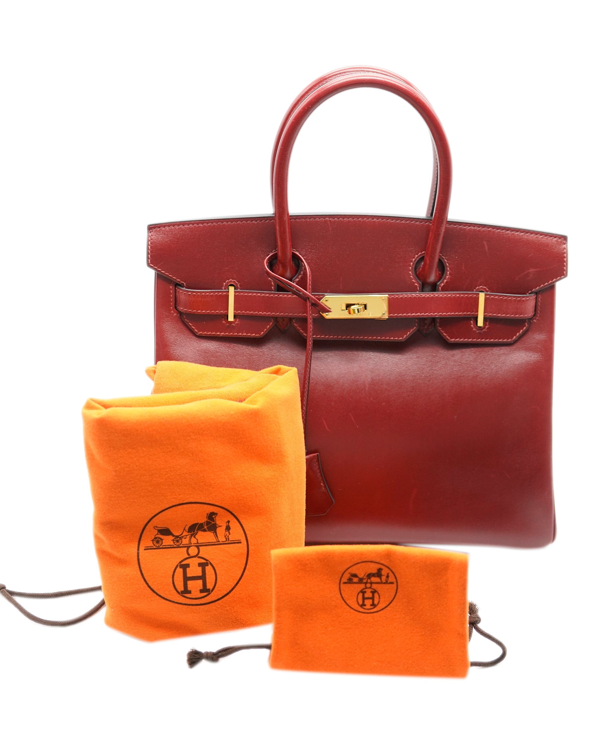 Hermès Hermes Rouge H Box Calf Birkin 30 Handbag □G 9.S ASL10386