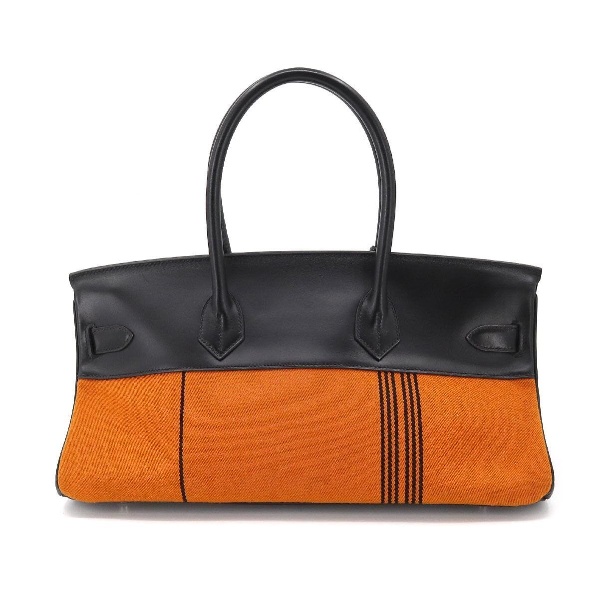 Hermès Hermès Shoulder Birkin 42 Potamus Black Boxcalf / Orange Toile PHW #J 90167512