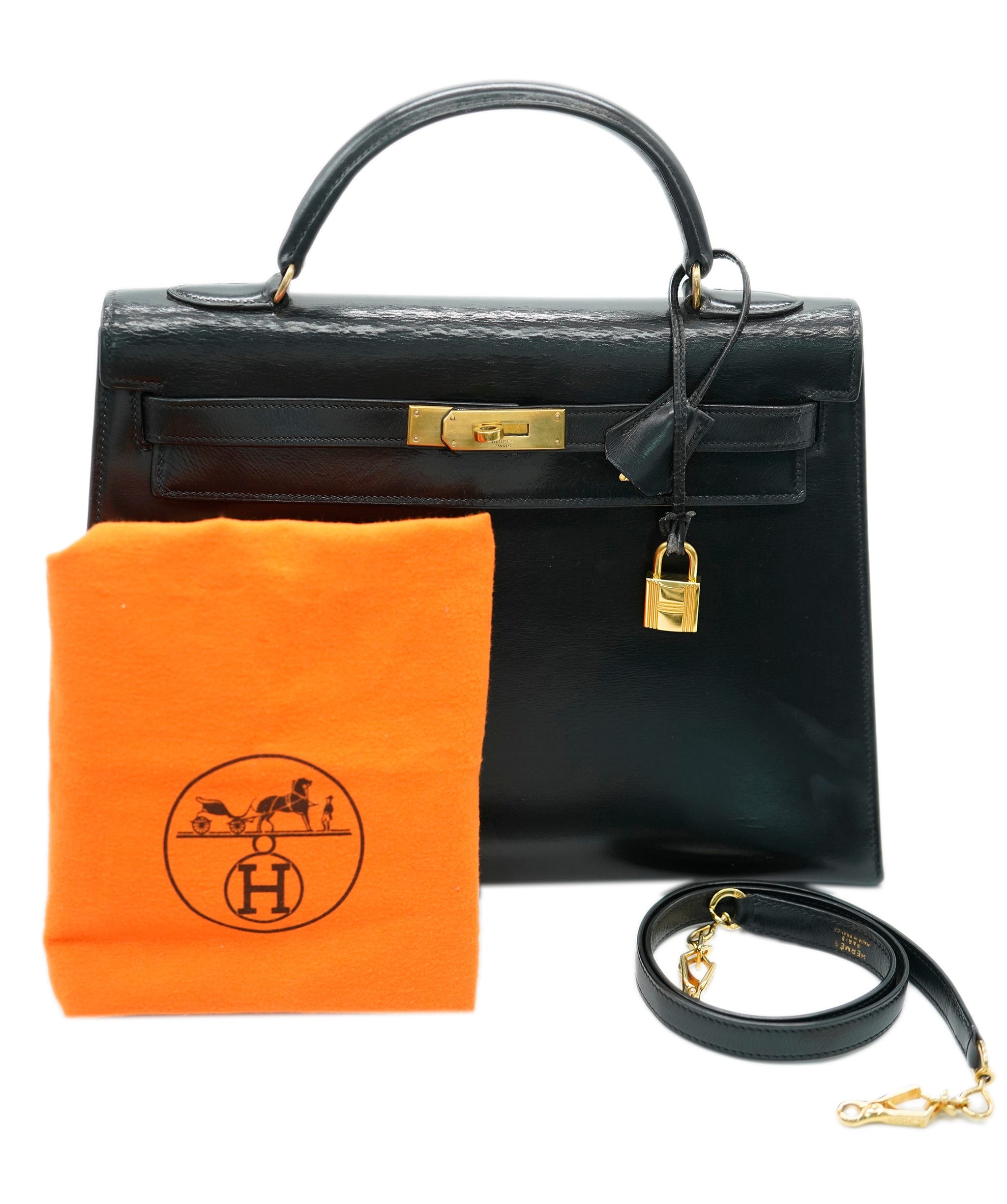 Hermès Hermes Vintage 1960 Kelly 32 Black Box Sellier With GHW  ALC1532