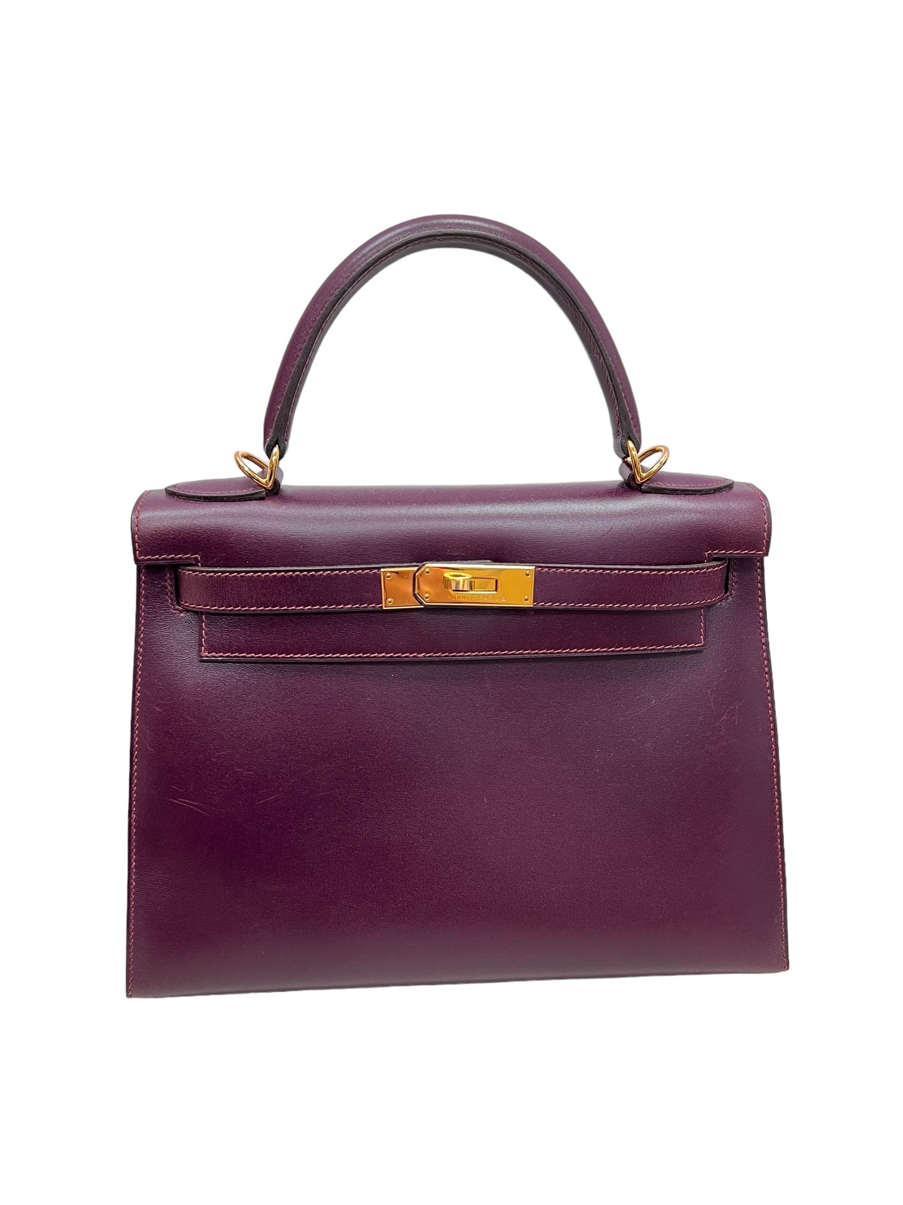 Hermès Hermes Vintage Kelly 28 Sellier Raisin Boxcalf GHW #E SKC8020H
