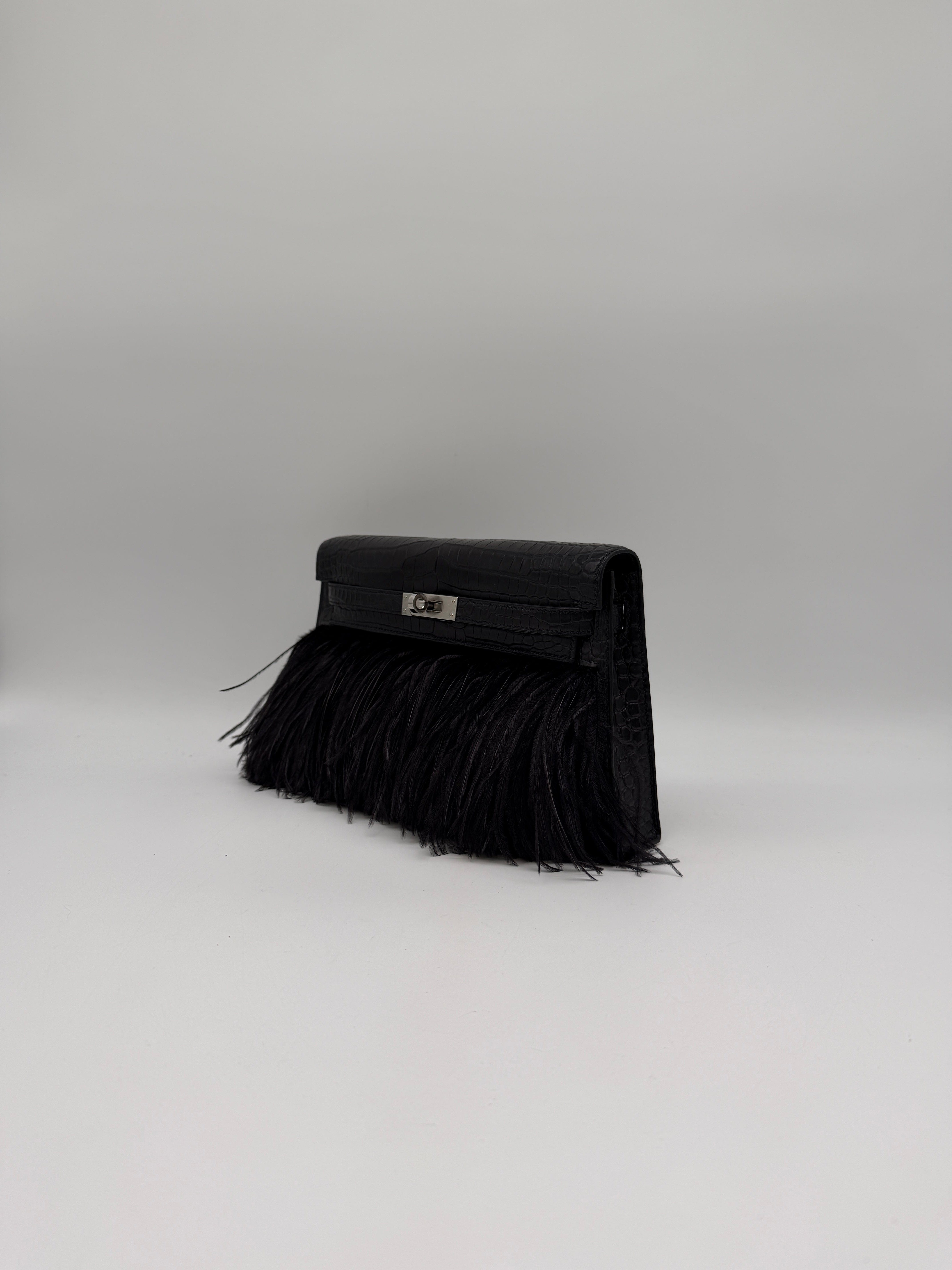 Hermès Kelly Elan Foile Black Matte Porosus Palladium Hardware