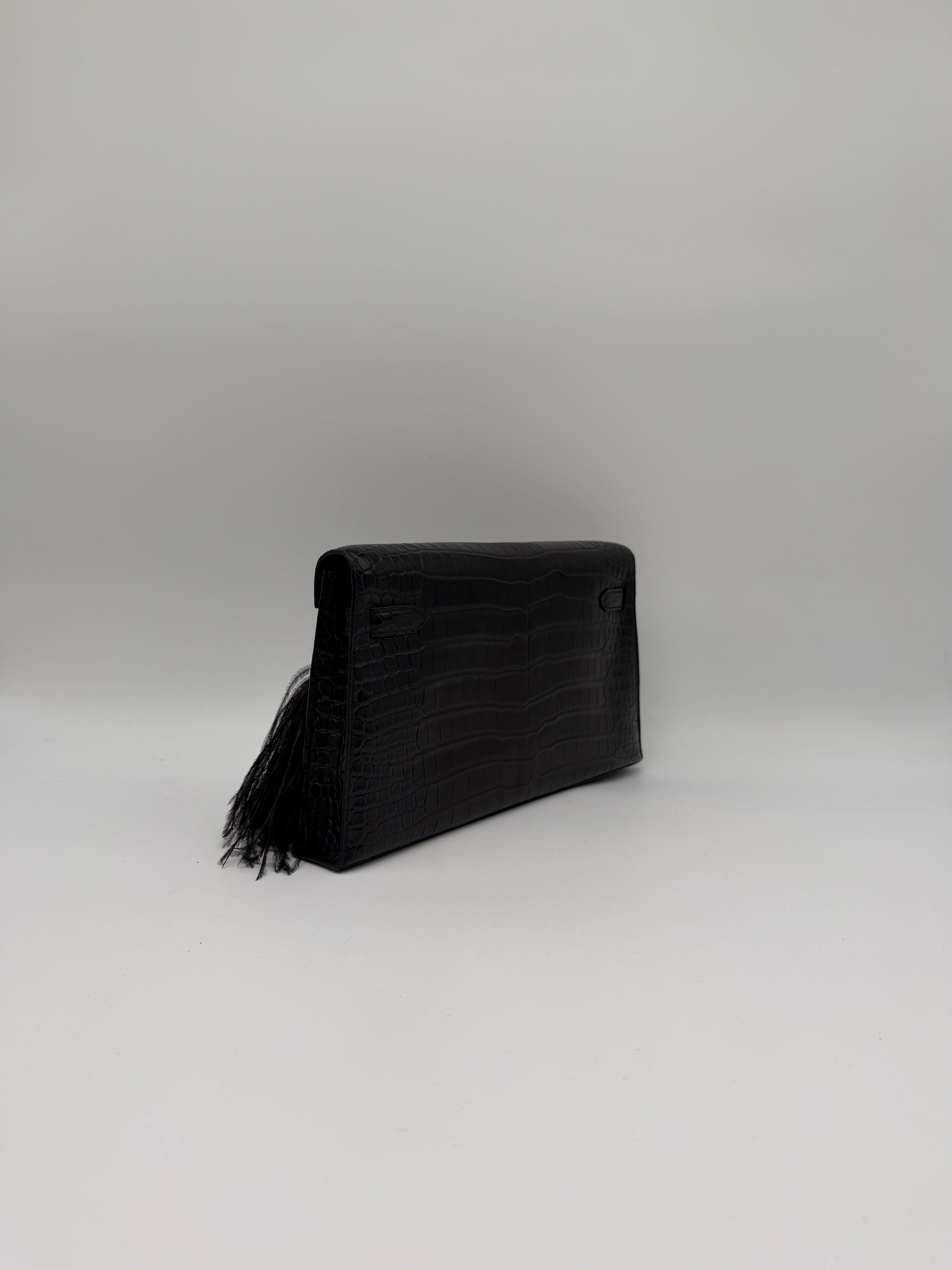 Hermès Kelly Elan Foile Black Matte Porosus Palladium Hardware