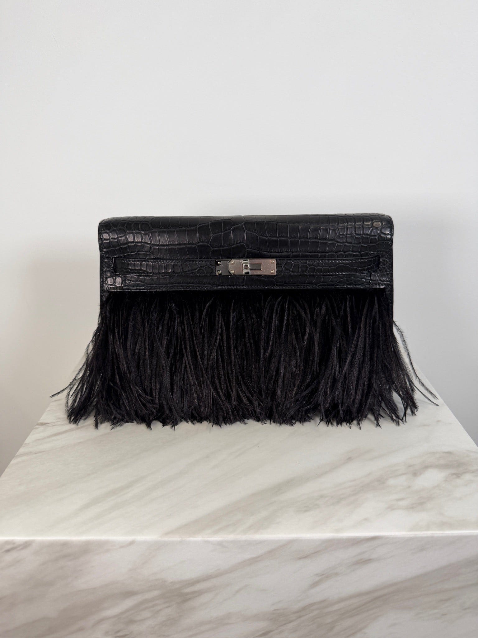 Hermès Kelly Elan Foile Black Matte Porosus Palladium Hardware