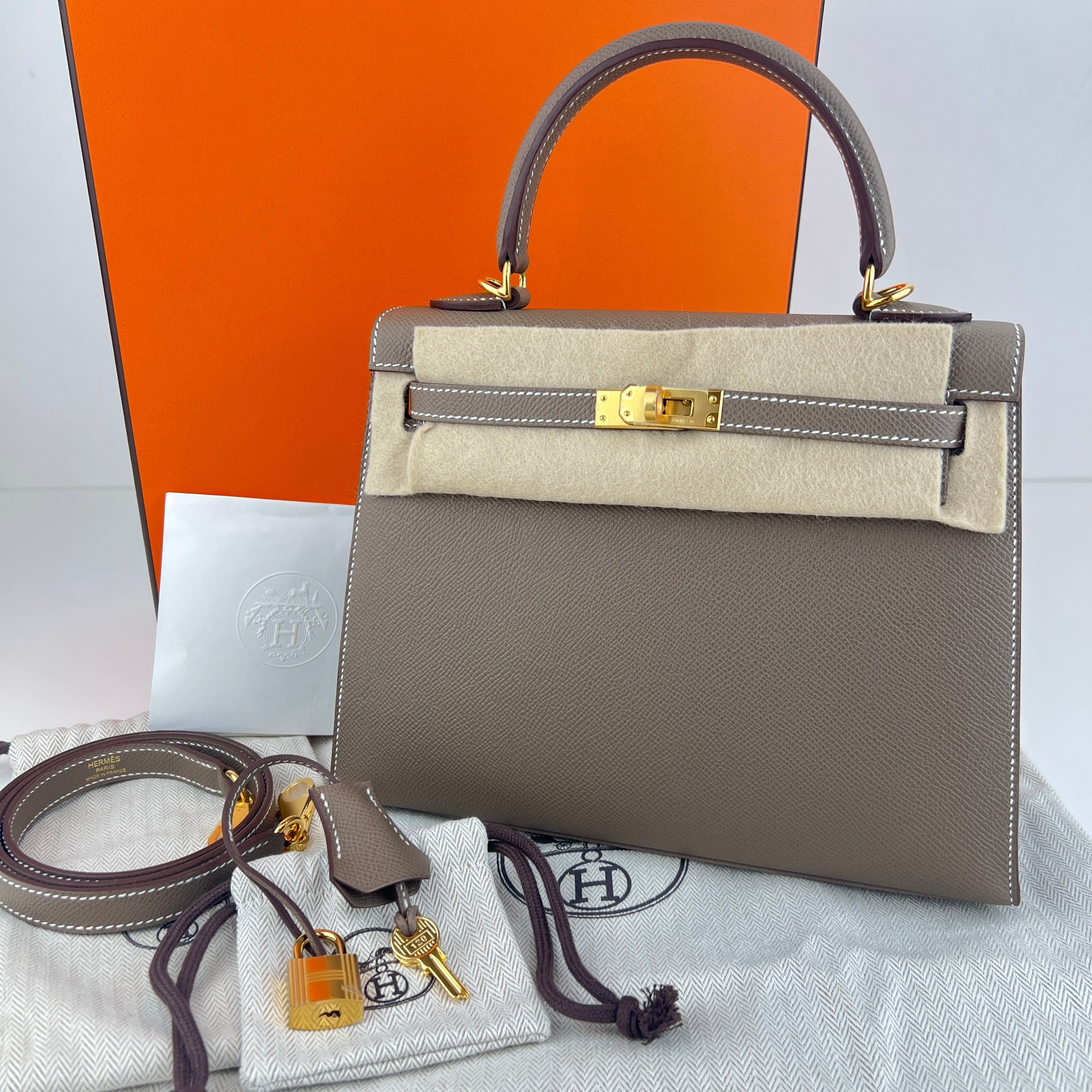 Hermès Kelly25 Etoupe Epsom GHW K B-334277