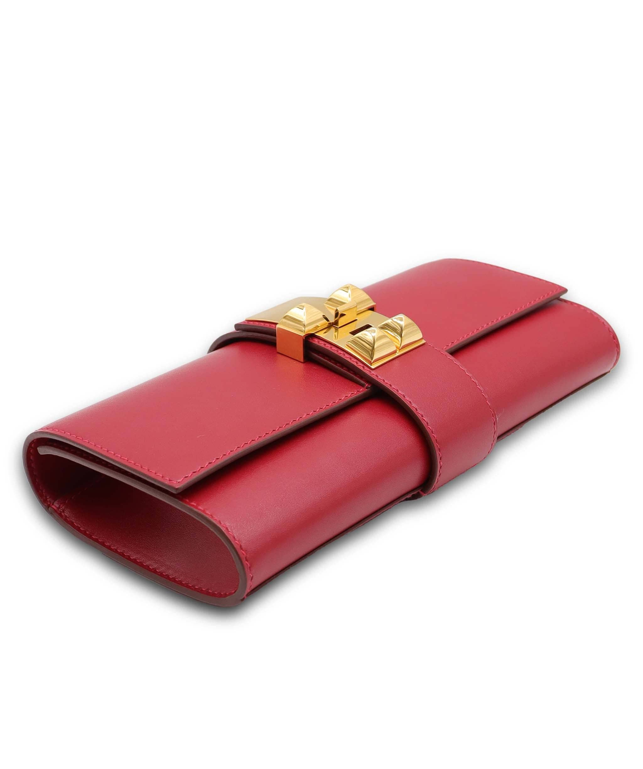 Hermès Medor Clutch Rouge Vif Swift GHW DXBS6180