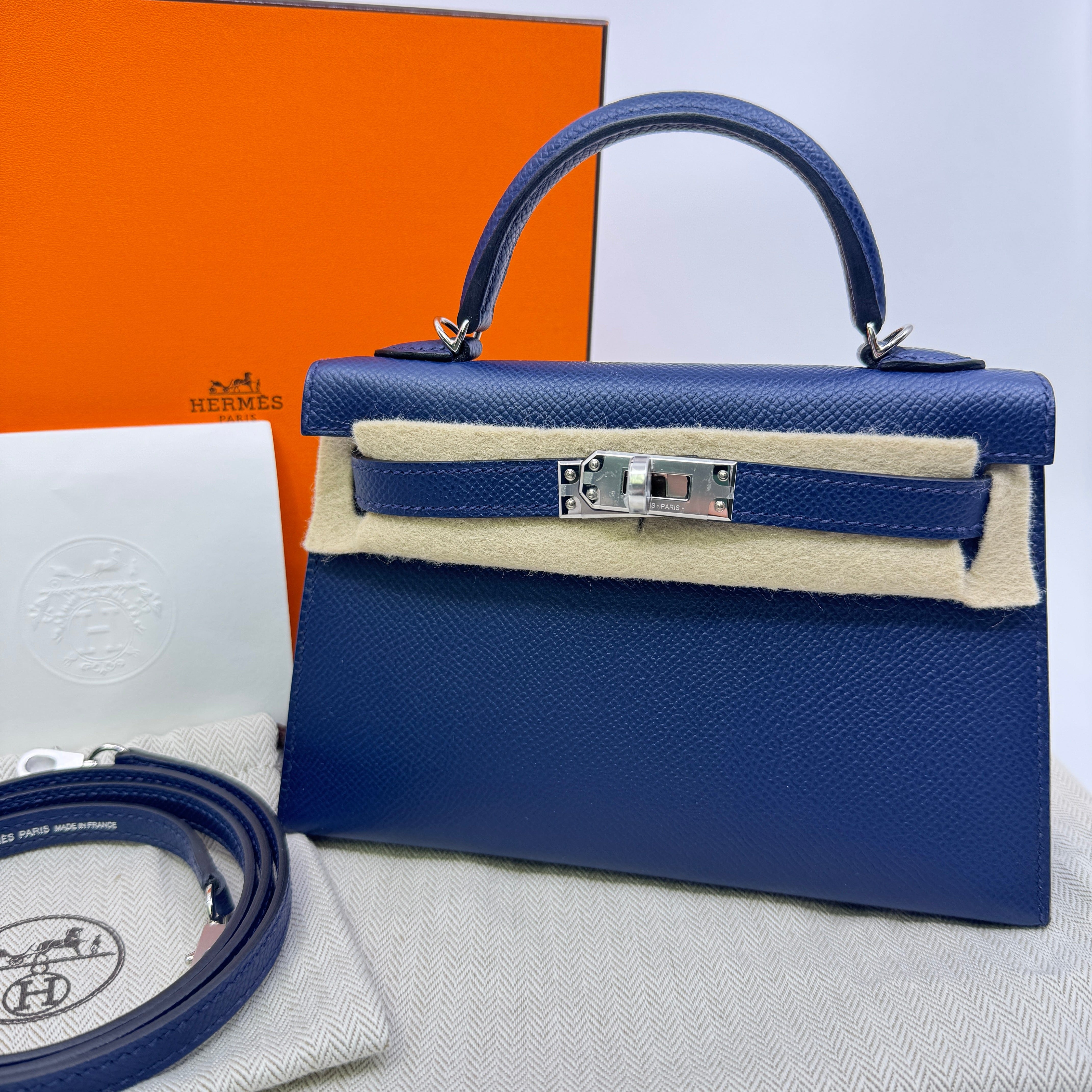Hermès Mini kelly Blue navy Epsom PHW W B-317006