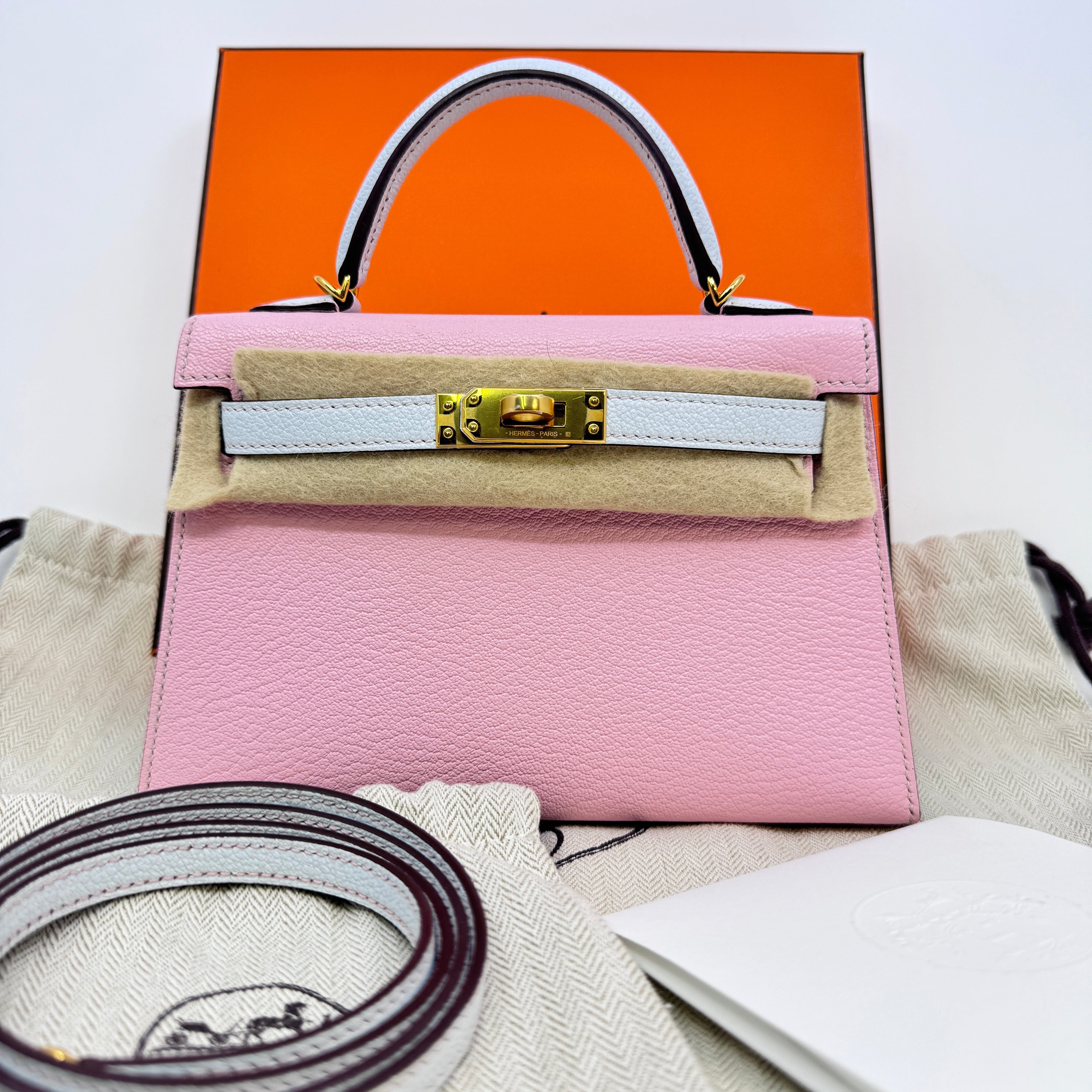 Hermès Mini kelly Sakura/Bule brume Epsom B-332542