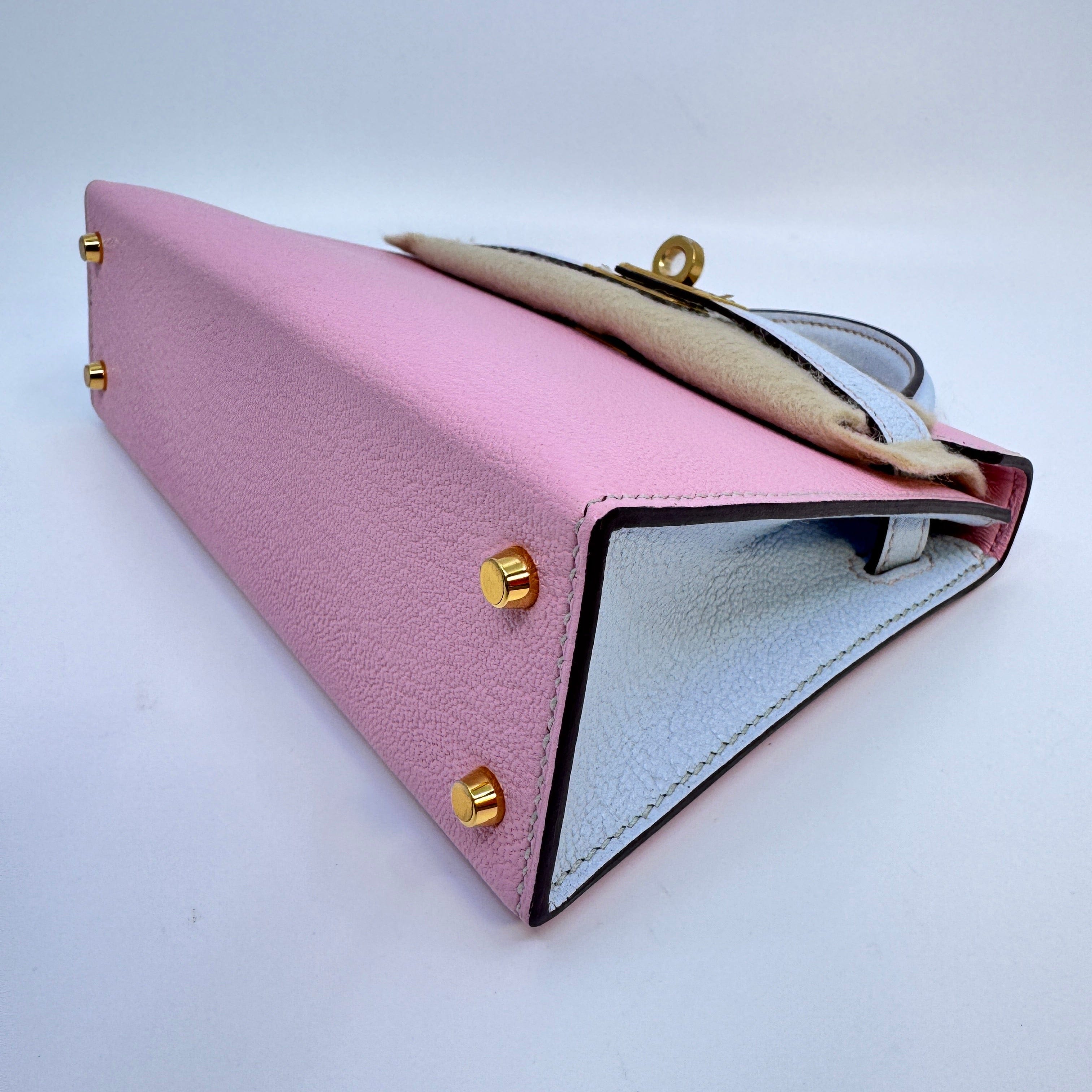 Hermès Mini kelly Sakura/Bule brume Epsom B-332542