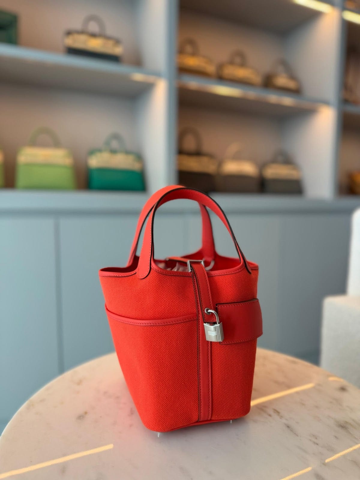Hermès Picotin 18 Orange Field	Canvas and Swift with Palladium Hardware AGC3221