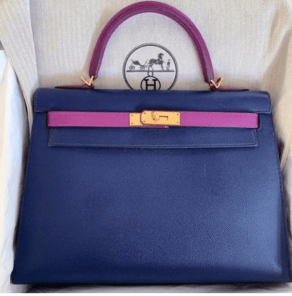 Hermès Preloved HSS Kelly 32 Sellier Blue Sapphire / Anemone Epsom Brushed GHW A Stamp ASC4278