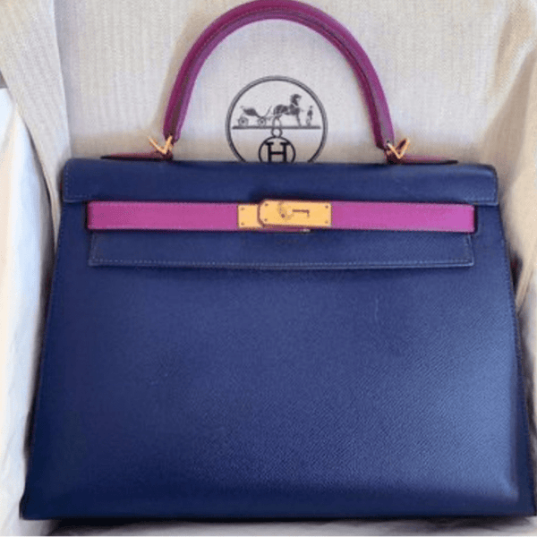 Preloved HSS Kelly 32 Sellier Blue Sapphire / Anemone Epsom