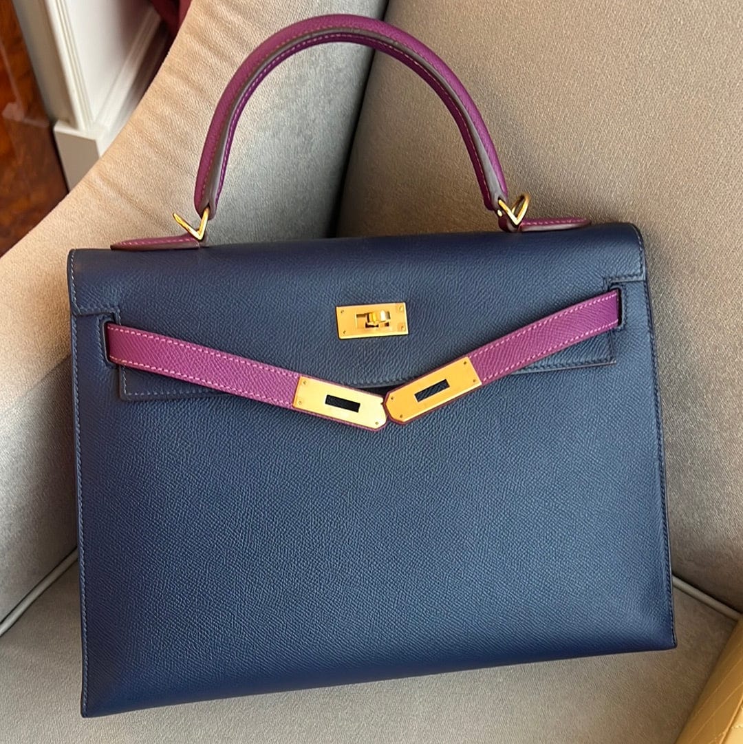 Hermès Preloved HSS Kelly 32 Sellier Blue Sapphire / Anemone Epsom Brushed GHW A Stamp ASC4278
