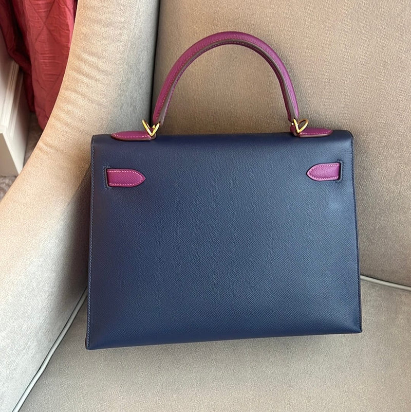 Kelly 32 Blue Sapphire Colour in Sellier Epsom Leather with