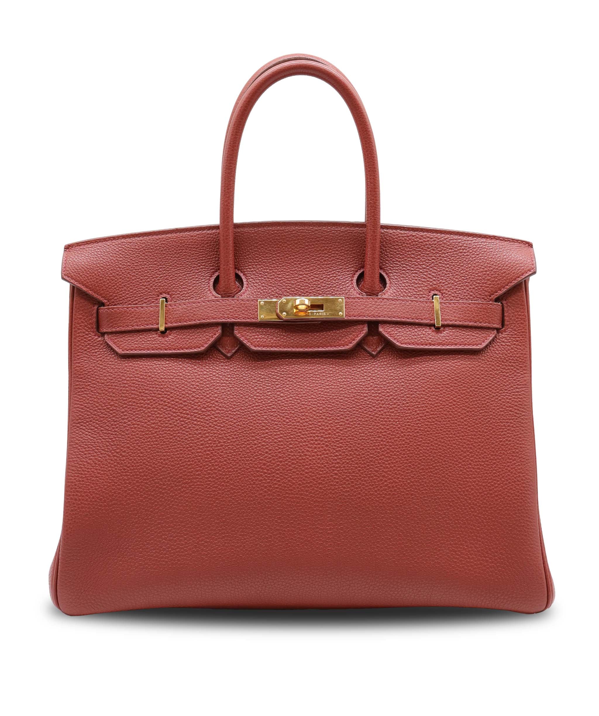 Hermès Sold xxxxxxx HERMES BIRKIN 35 BRICK TOGO HAND BAG 2004 SQUARE H GOLD HARDWARE 90311047 DXBS6092o