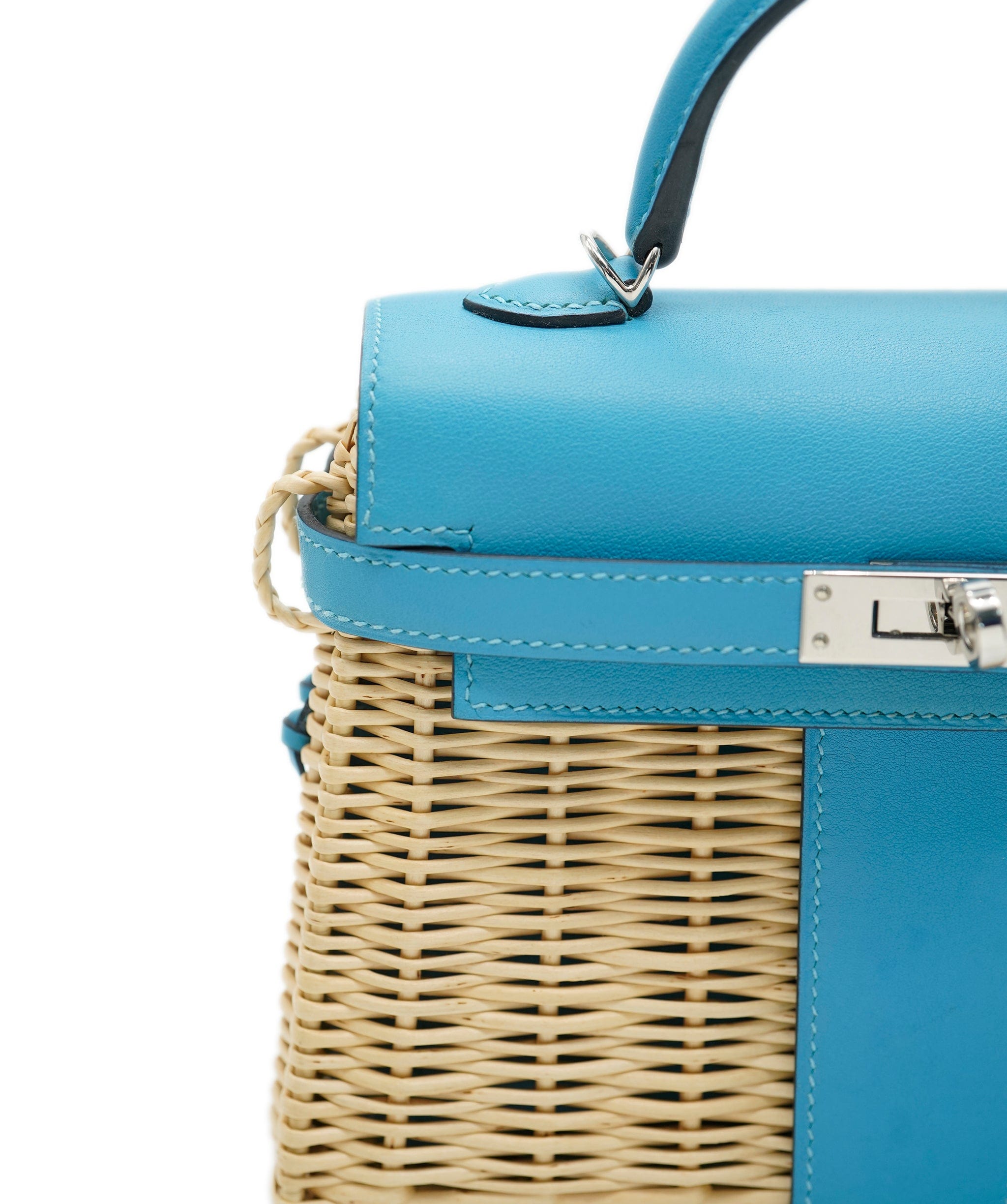 Hermès *SUPER RARE* Hermes Kelly Woicker Picnic 20cm Bag in Bleu du Nord Swift Leather with Palladium Hardware ASL10429