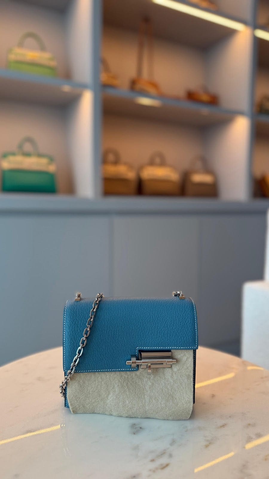 Hermès Verou 18 Blue Jean 	Clemence with Palladium Hardware AGC3235