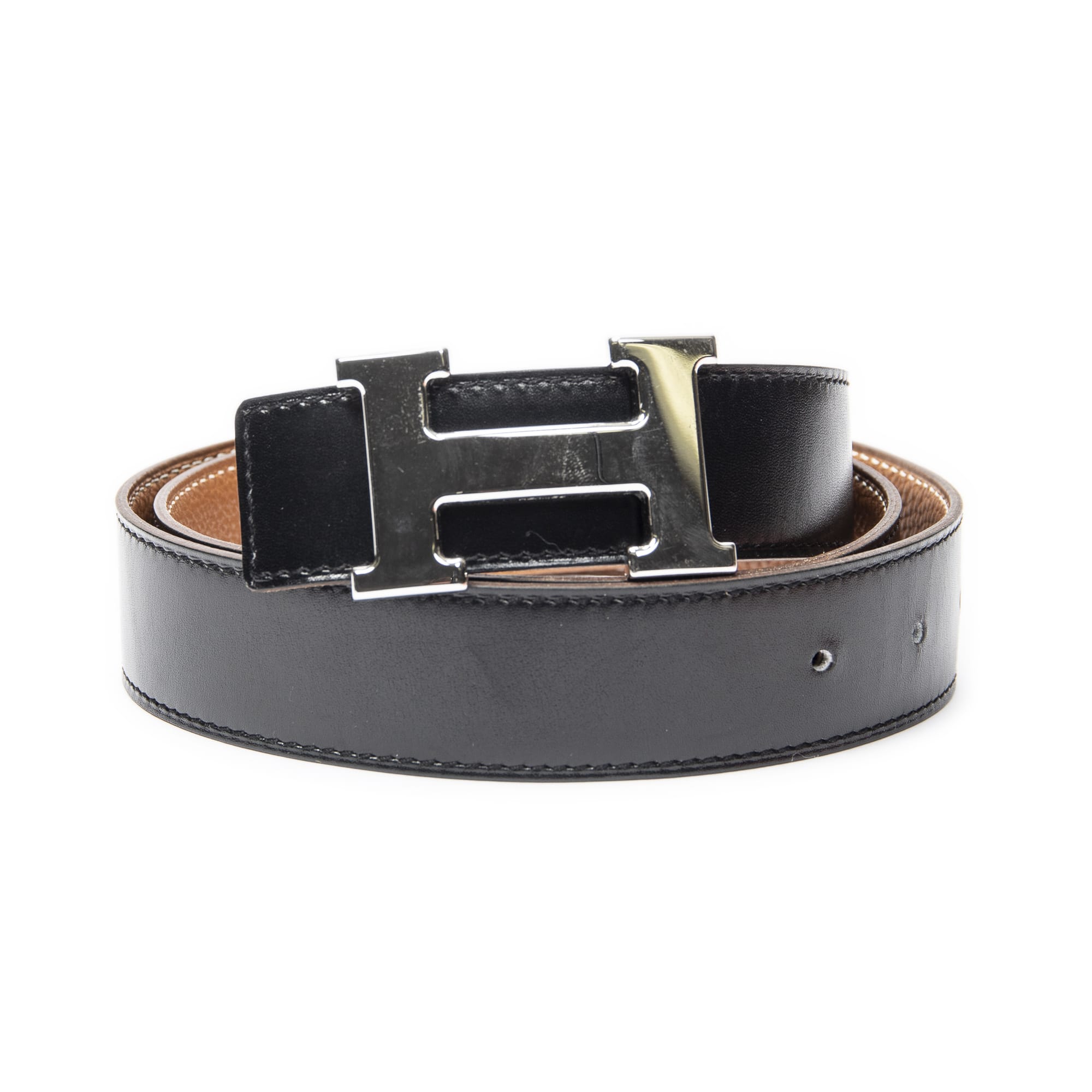 Hermès Hermès Black/Brown Calf Leather Constance H Belt ABC5852