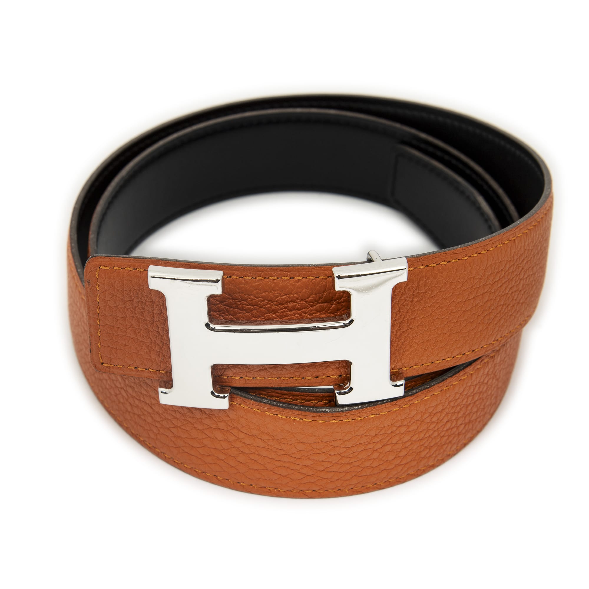 Hermès Hermès Orange/Black Calf Leather Constance H Belt ABC5771
