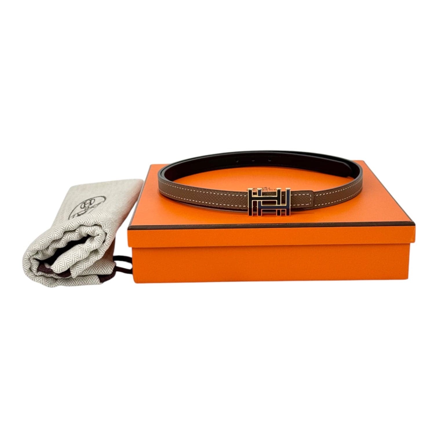 Hermes Hermes Reverible H Buckle Belt Etoupe/Noir 75CM