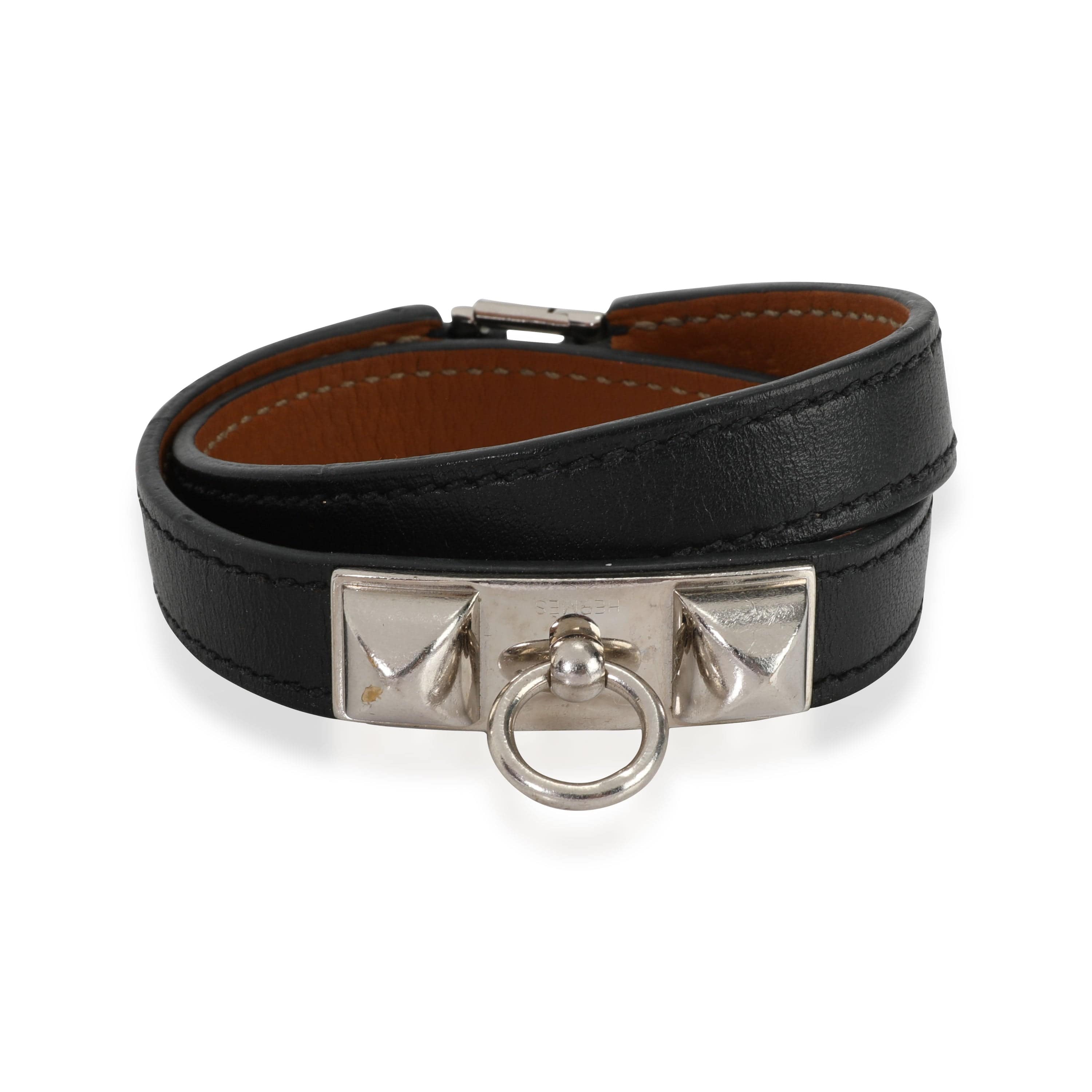 Hermès Black Swift Rivale Double Tour Bracelet PHW