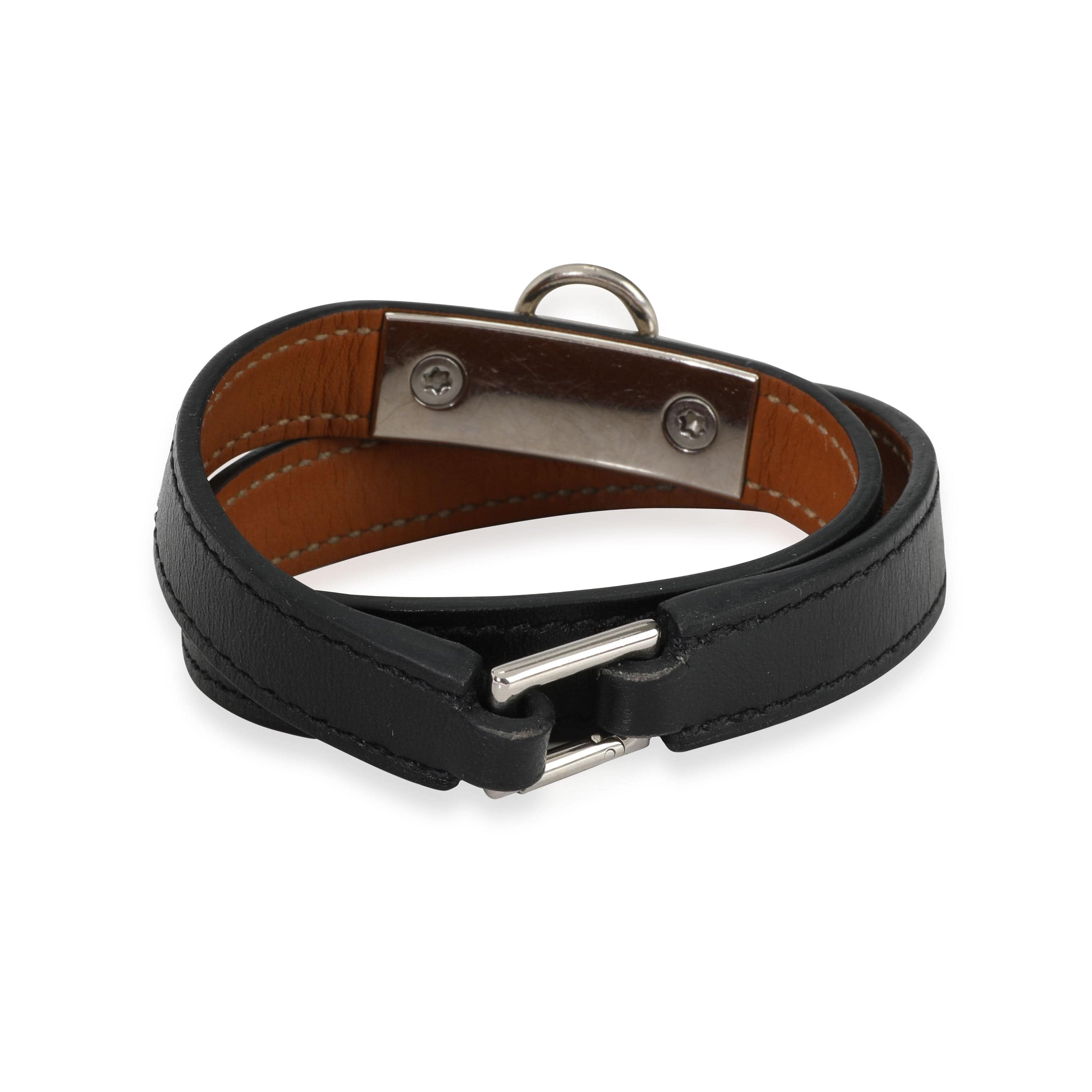 Hermès Black Swift Rivale Double Tour Bracelet PHW