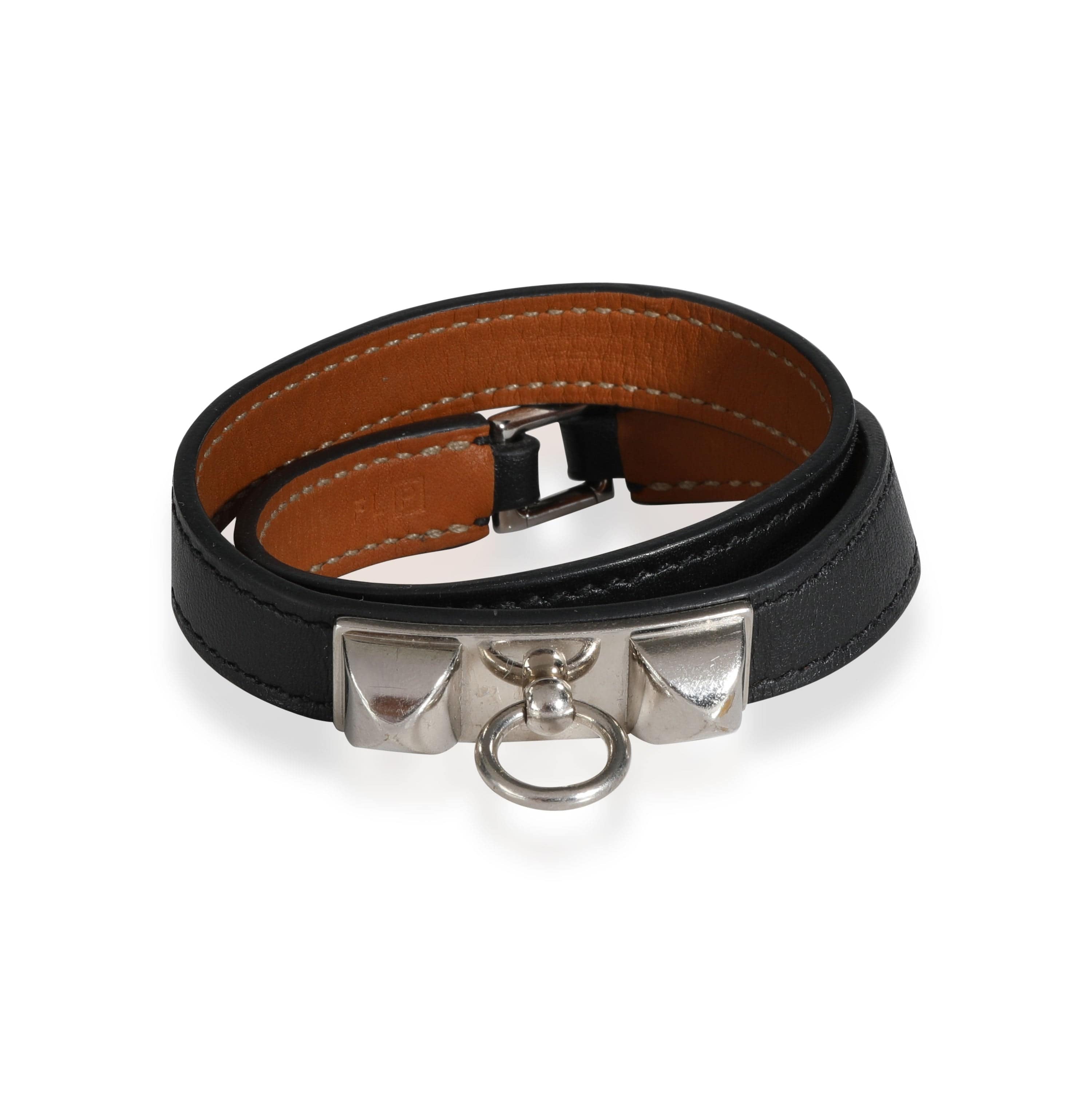 Hermès Black Swift Rivale Double Tour Bracelet PHW