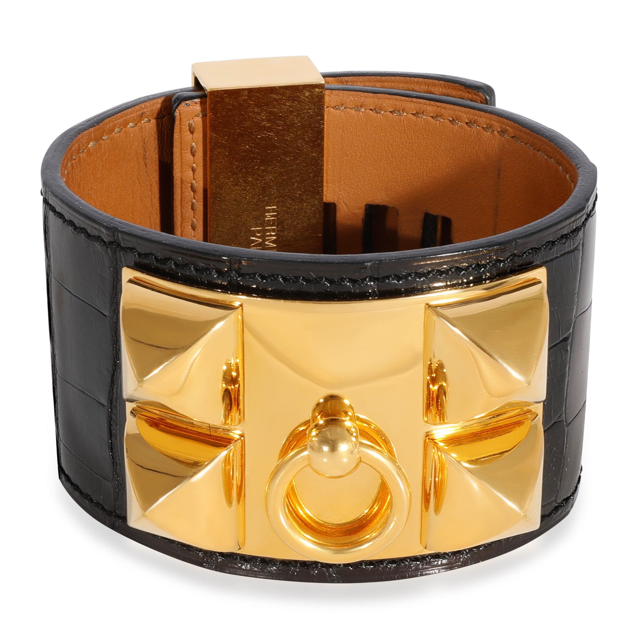 Bracelet Cuir Noir Imprimé Crocodile – Conchos Croix – Showman – Neuf