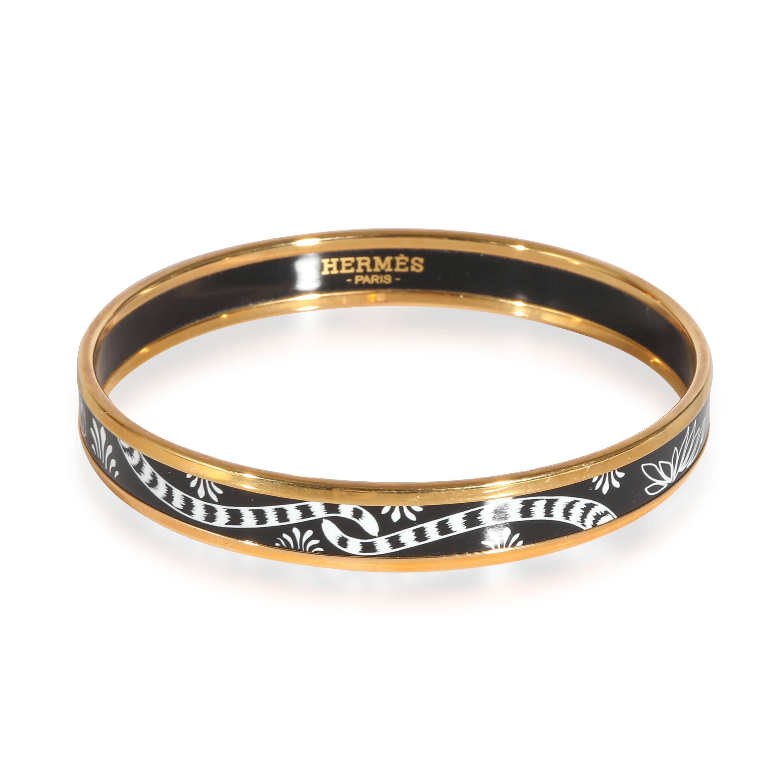 Hermès Hermès Plated Narrow Enamel Les Leopards Bangle (62MM)