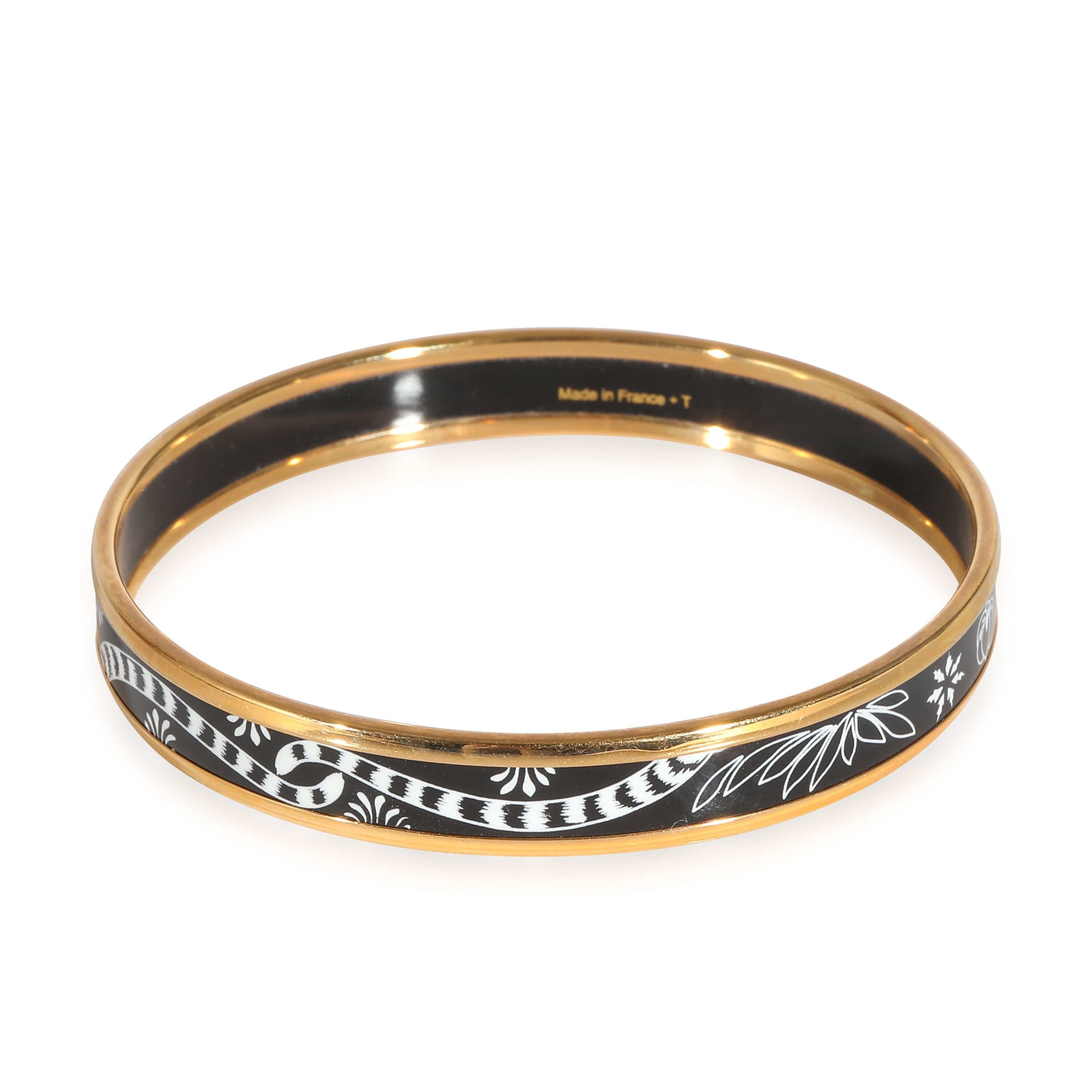 Hermès Hermès Plated Narrow Enamel Les Leopards Bangle (62MM)