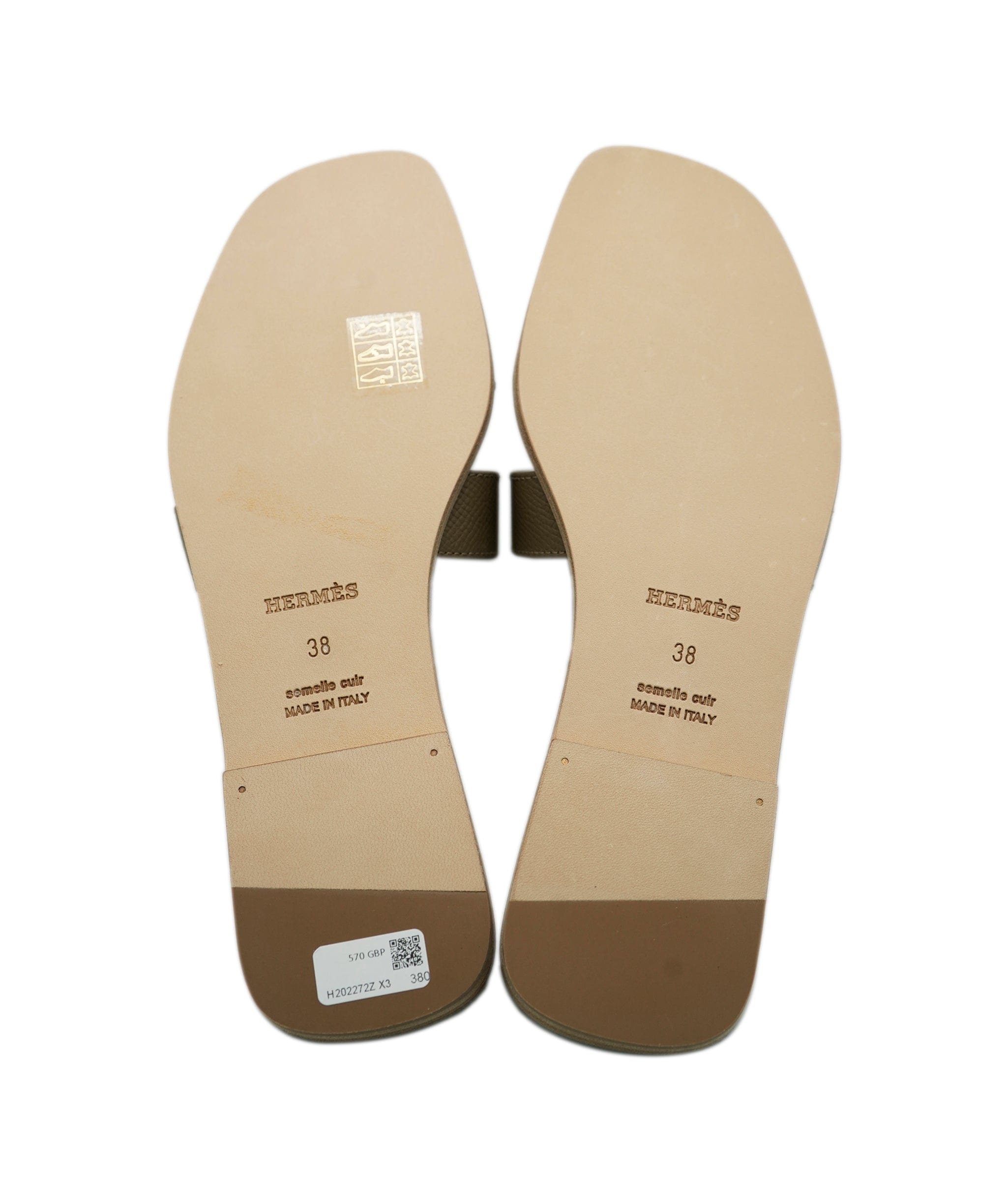 Hermès Oran Sandals, Etoupe Epsom, Size 38