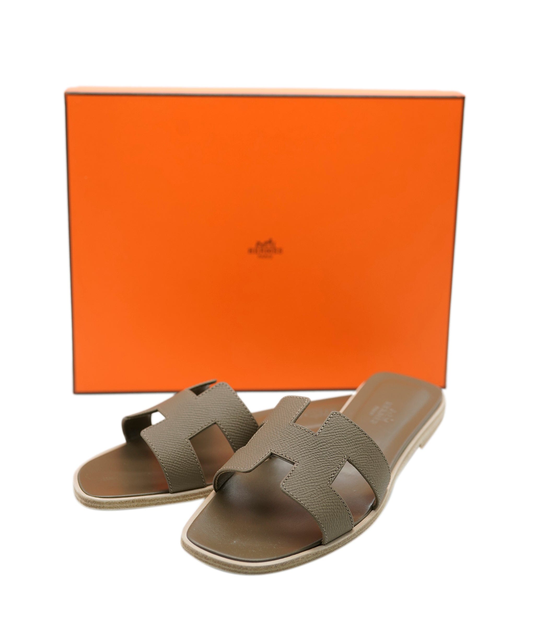 Hermès Oran Sandals, Etoupe Epsom, Size 38
