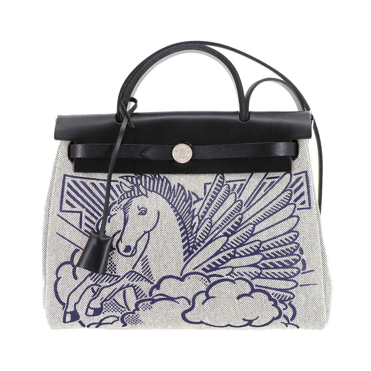 HERMES HERMES HerBag Zip PM PEGASE POP 2way Bag Vache Hunter Toile H Grey Y 90302876