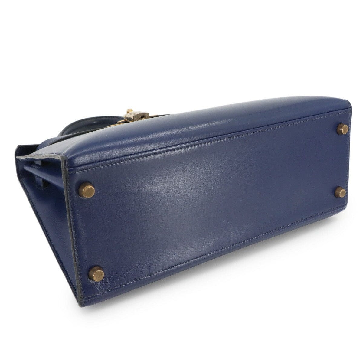 HERMES HERMES Kelly 28 Box Calf Leather Blue Hand Shoulder Bag Vintage 90297509