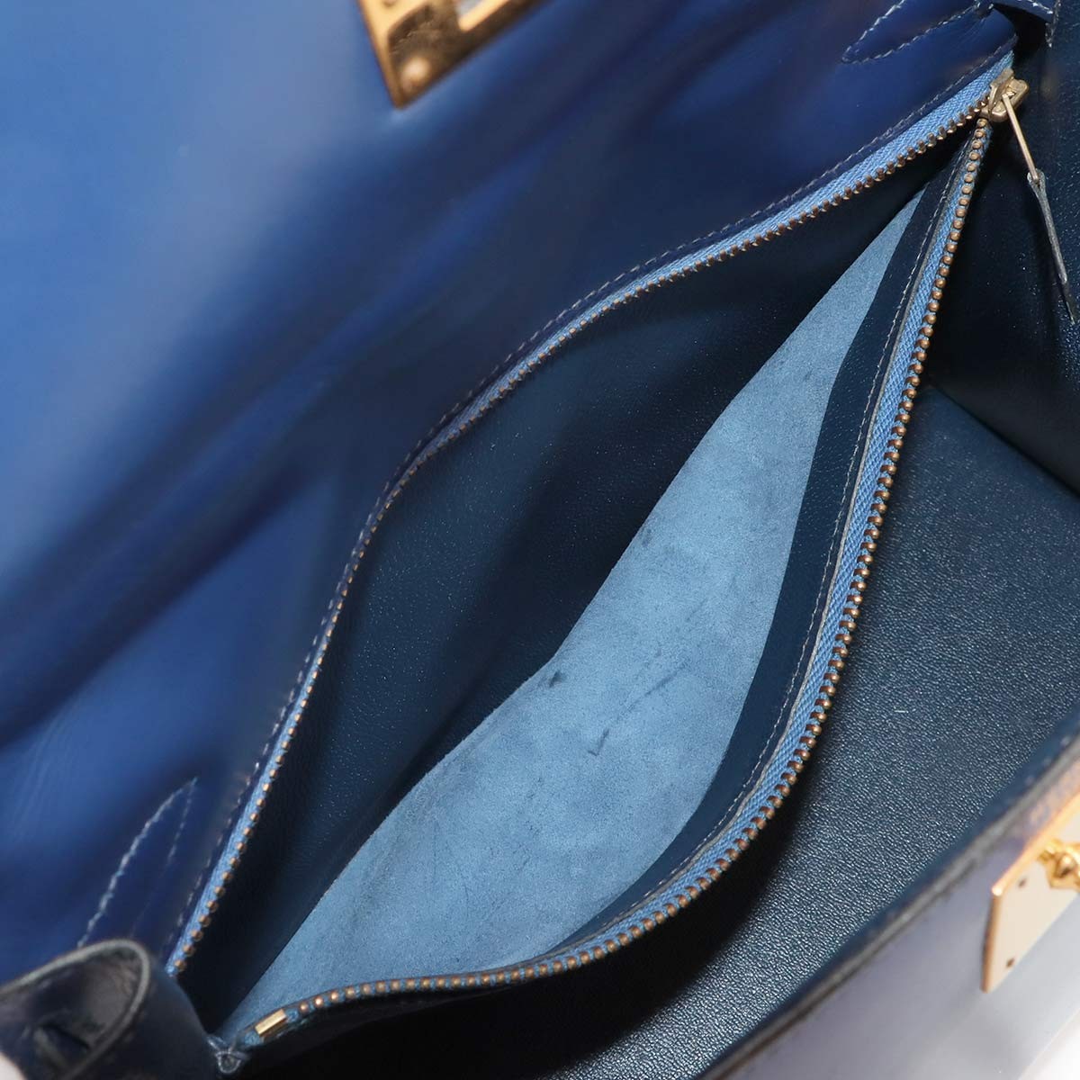 HERMES HERMES Kelly 28 Box Calf Leather Blue Hand Shoulder Bag Vintage 90297509