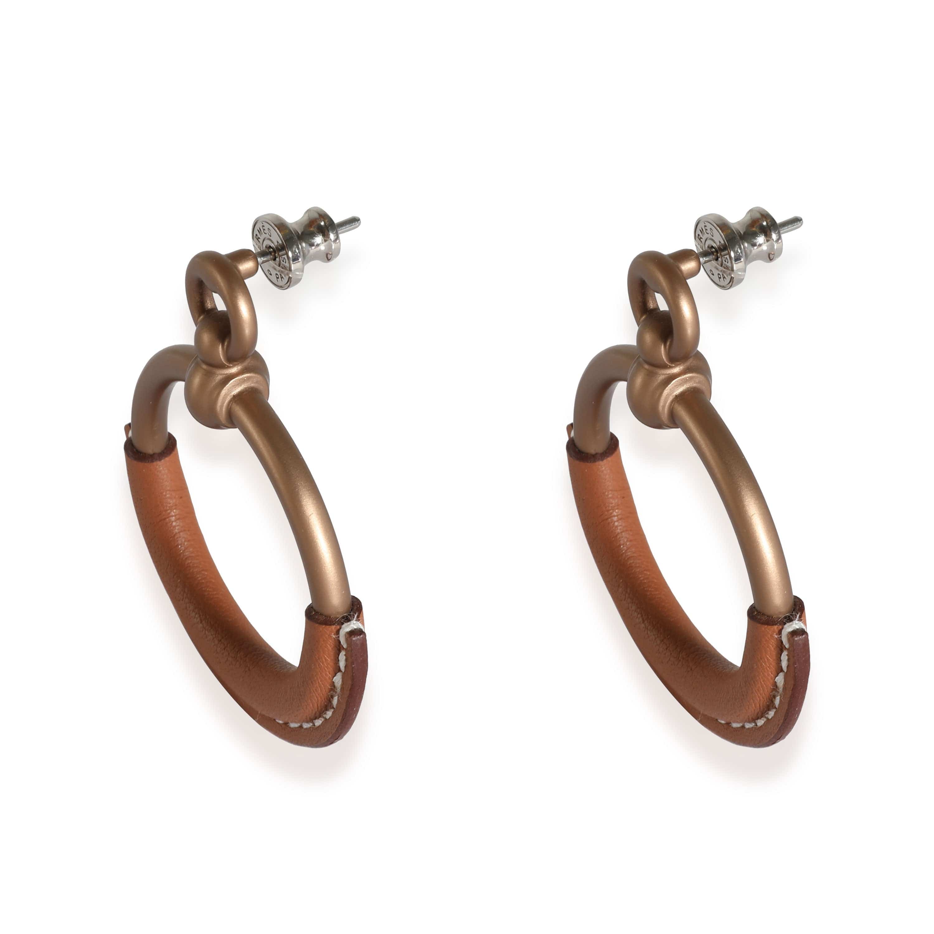 Hermès Loop Earrings with Brown Calfskin Leather