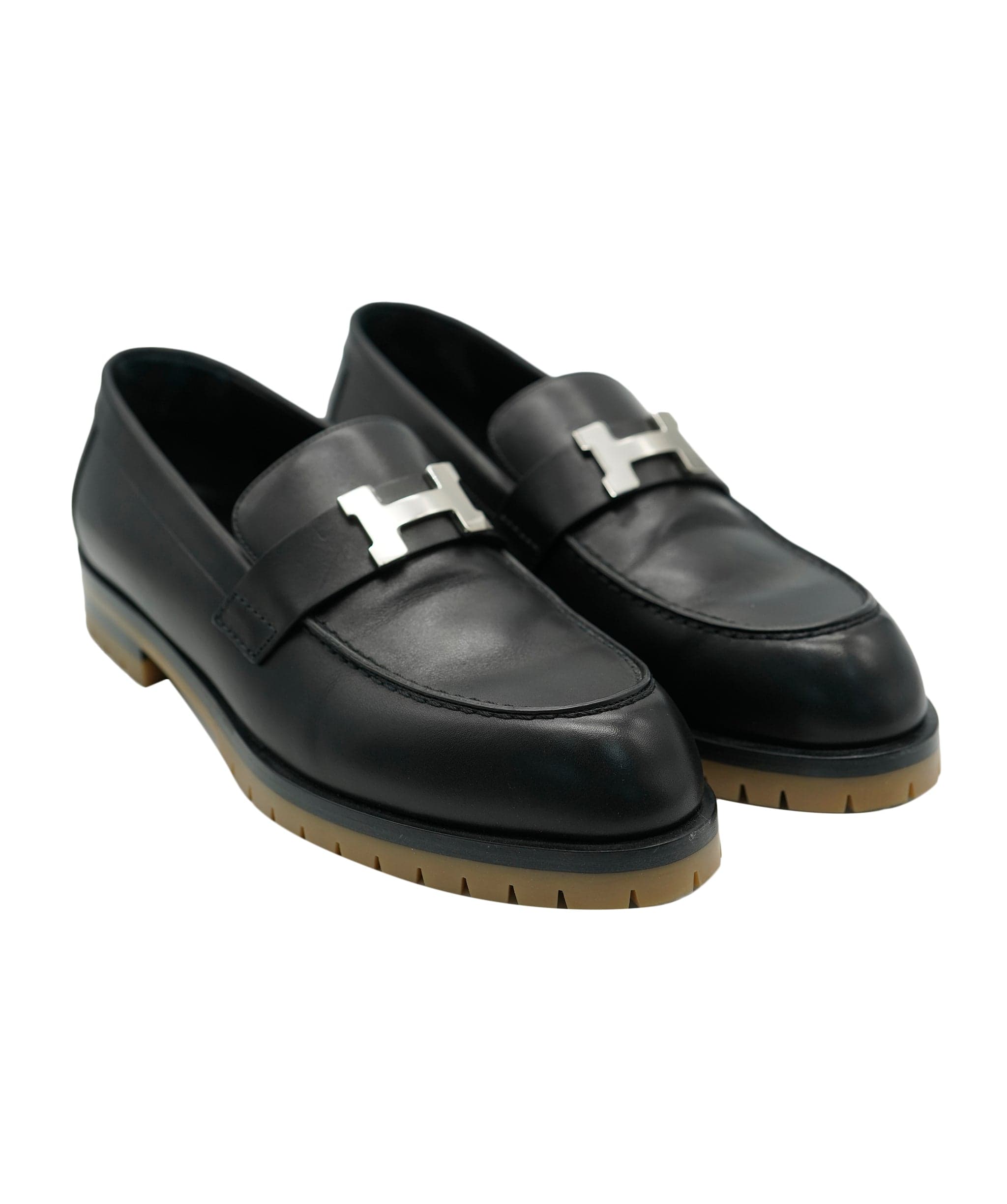 Hermès Hermes Black Leather Constance Loafers Palladium Hardware Size 39 AGC1646