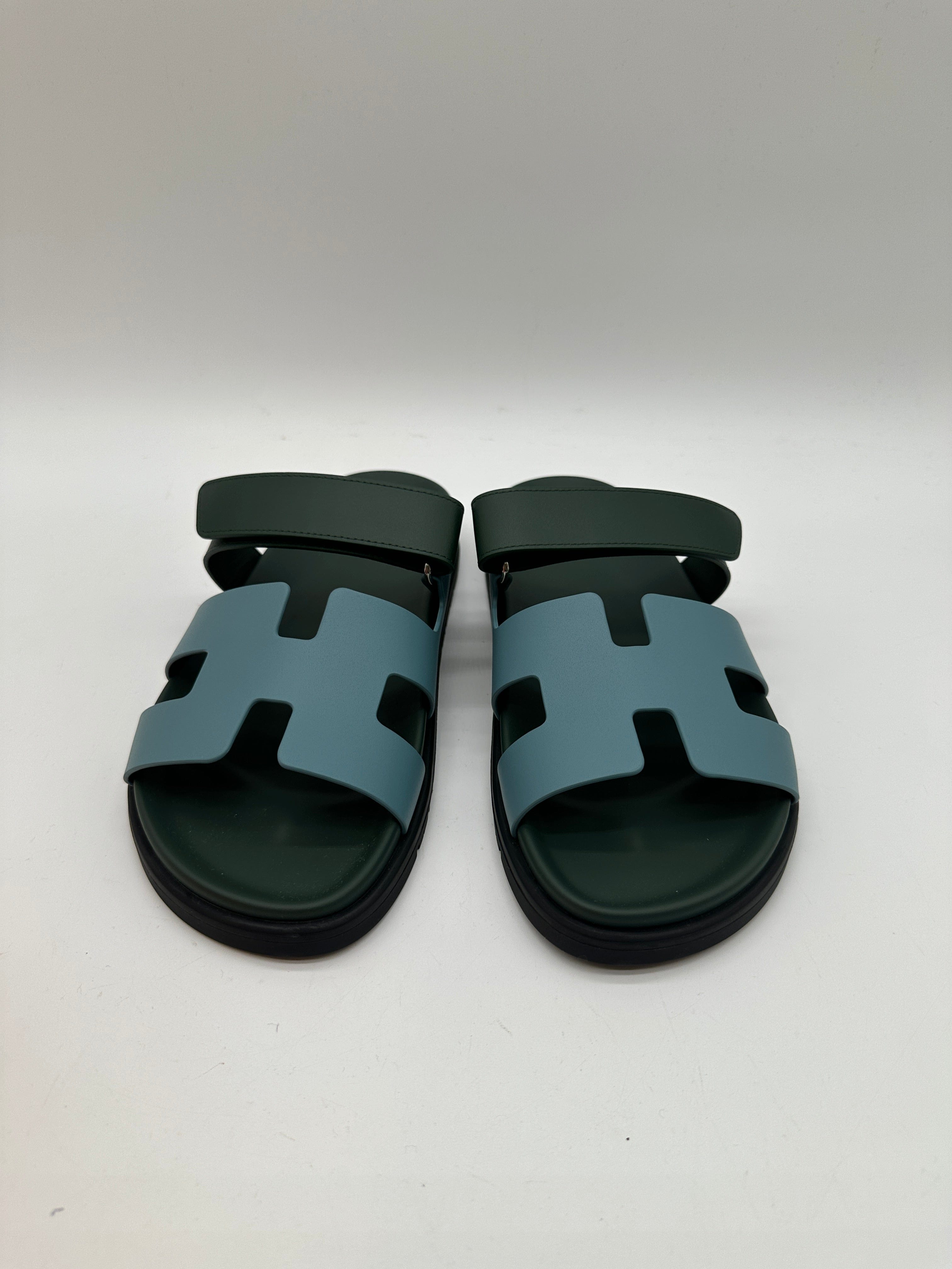 Hermès Hermès Chypre sandal bleu citadin / vert bouteille 405 PCA987