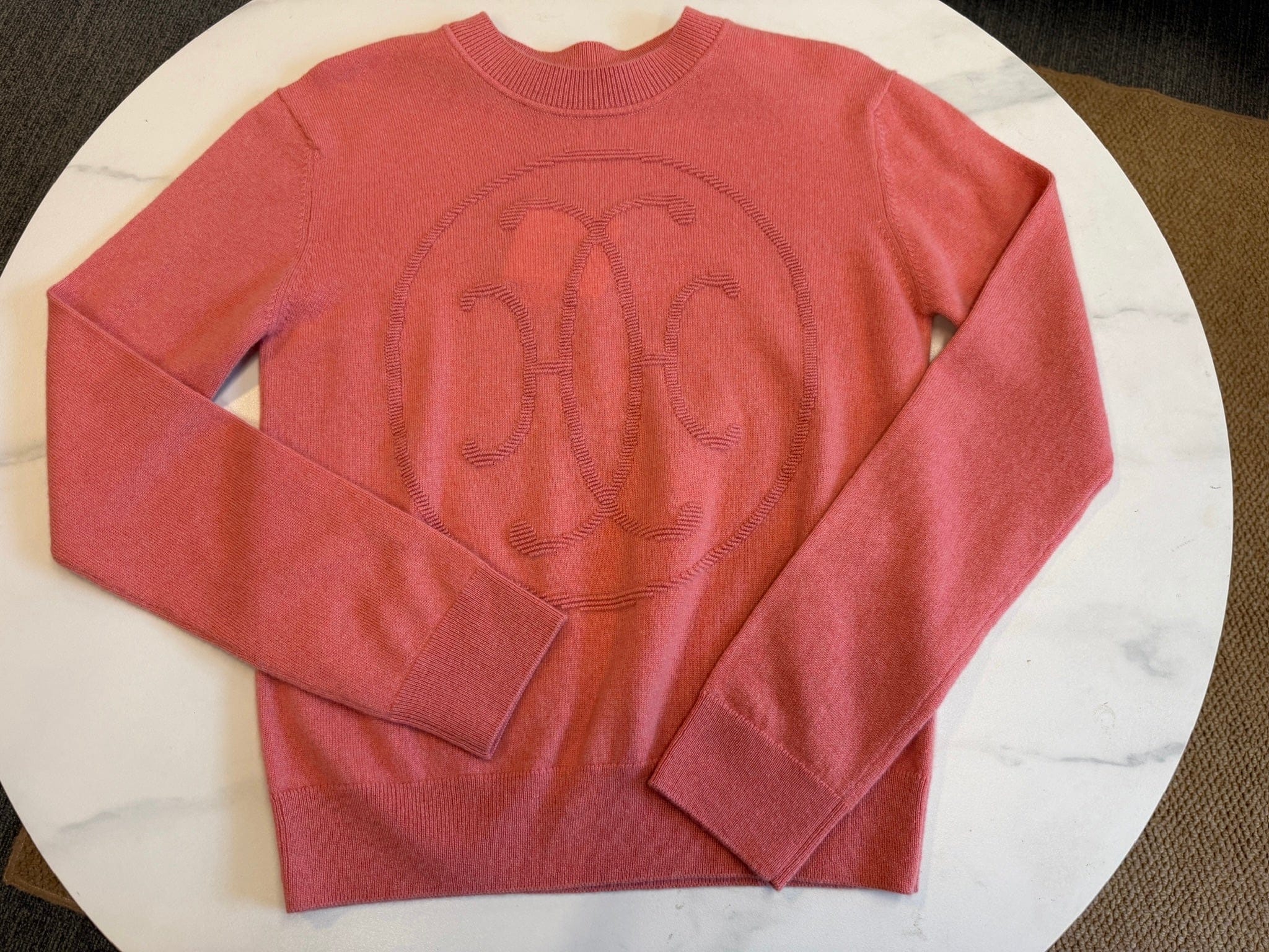 HERMES FR38 - Hermes Rose Cashmere "H Lift" Long-sleeve Sweater