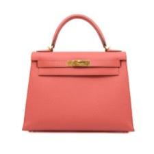 Hermes 132. Hermes Kelly 28cm Epsom Sellier I5 Flamingo GHW Q Stamp