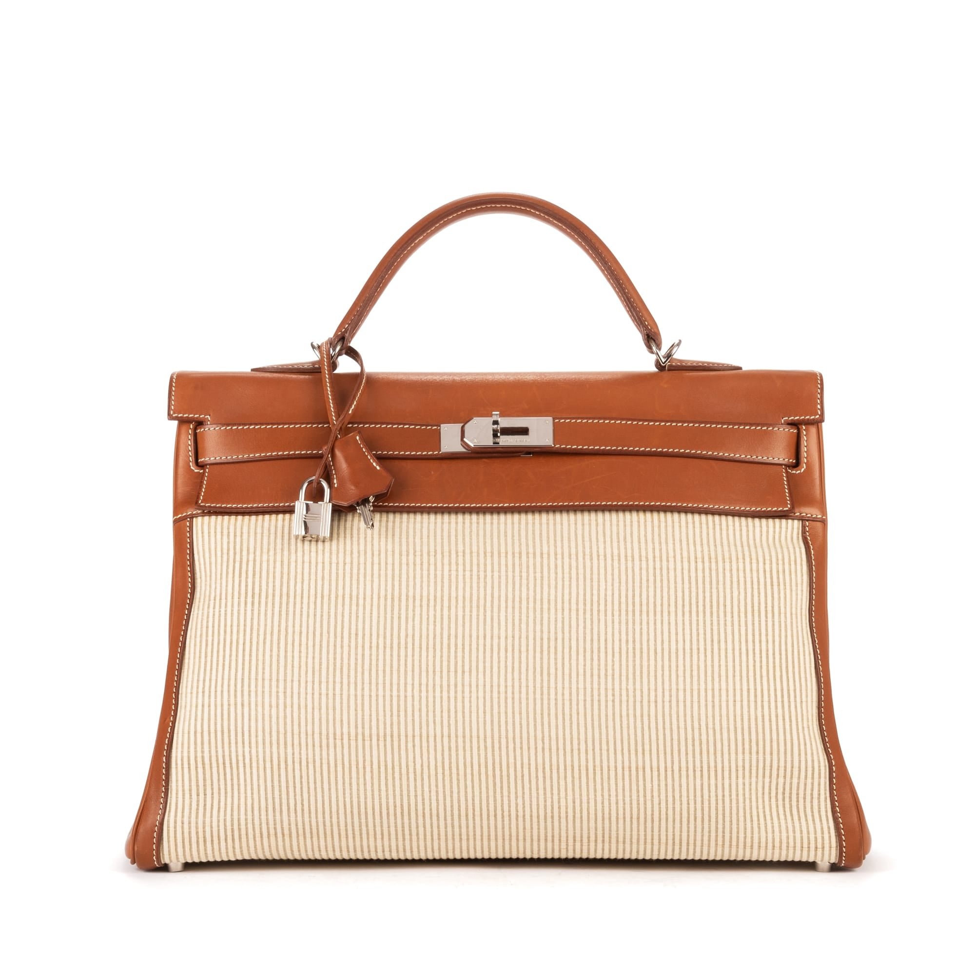 Hermès Hermès Brown/Beige Calf Leather Fauve Barenia and Ecru Crinoline Kelly EAH1569