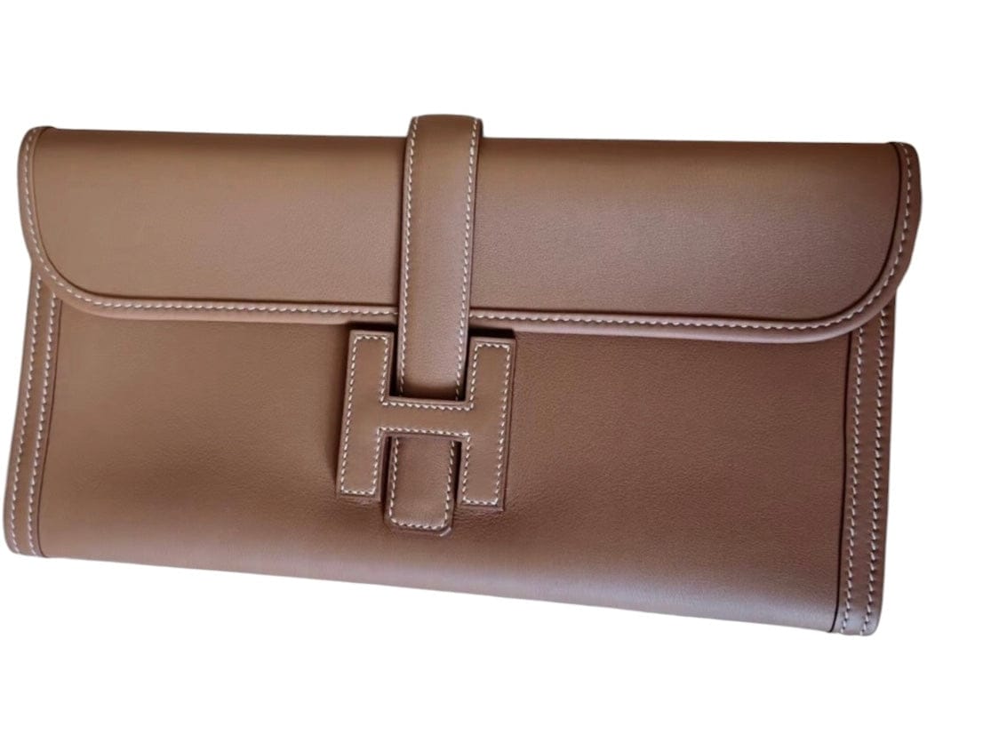 Hermes Gold Jige Elan Clutch Evercolor - Full Set