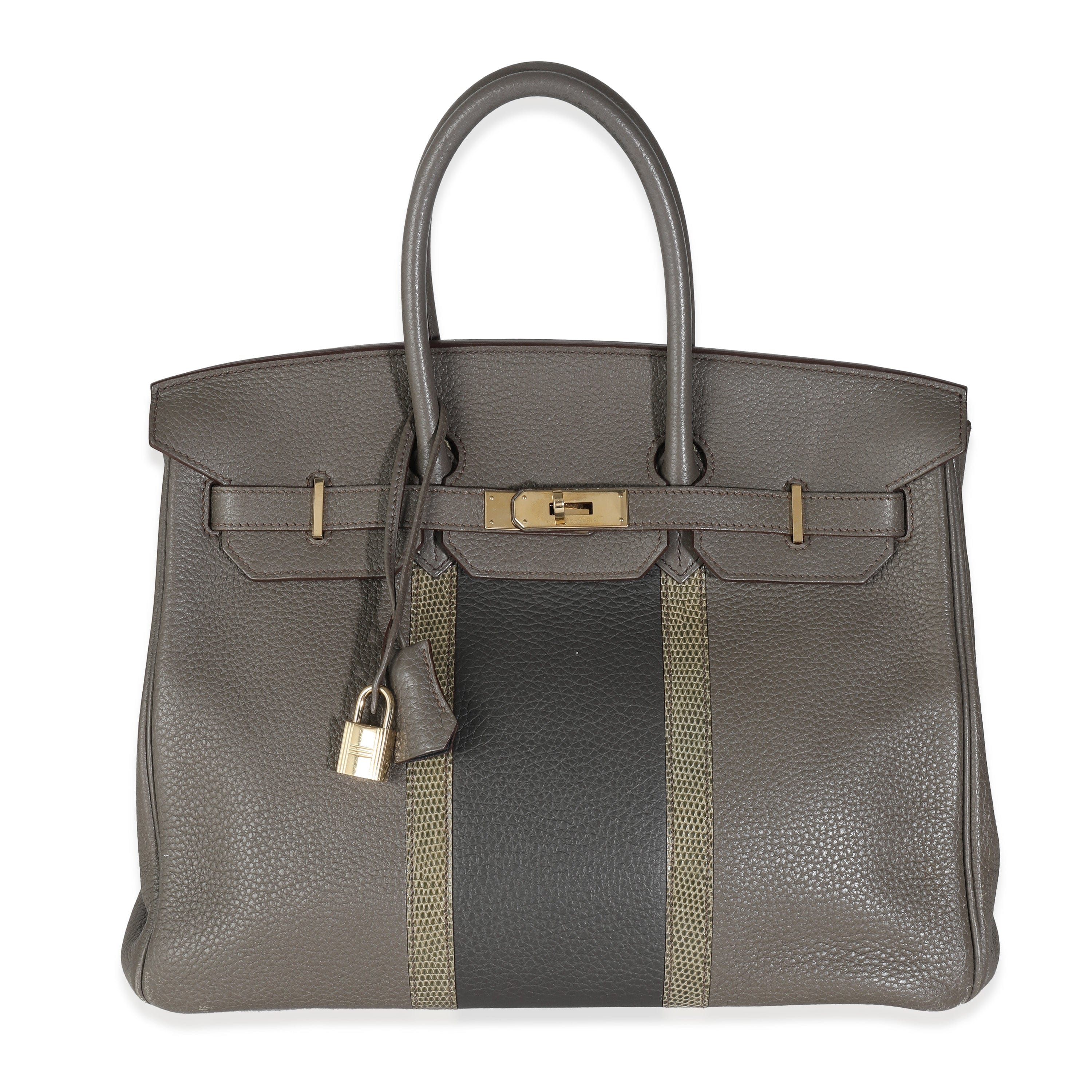 Hermès Étain Clemence Graphite Gris Fonce Lizard Club Birkin 35 PBHW