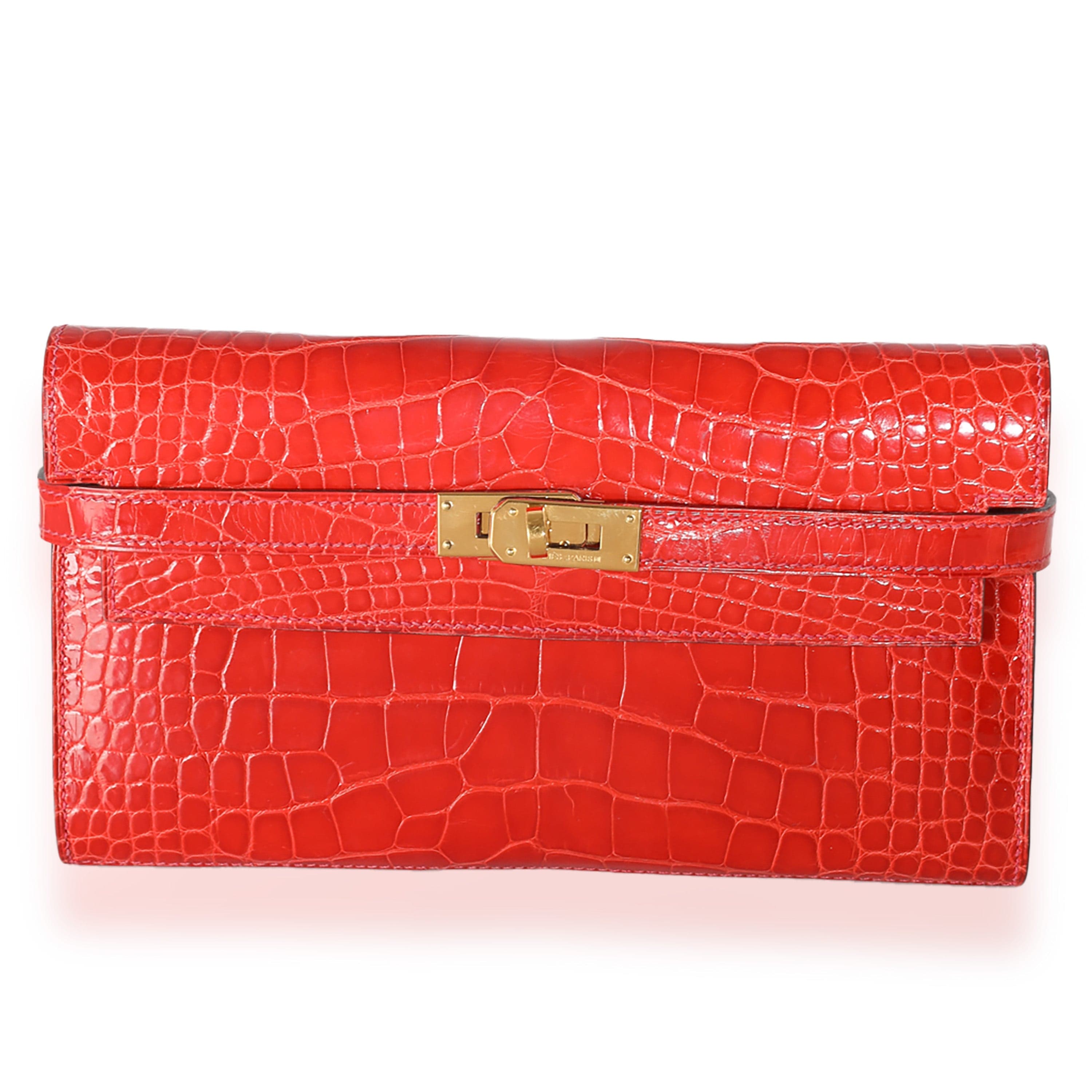 Hermès Hermes Geranium Alligator Mississippiensis Kelly Wallet GHW