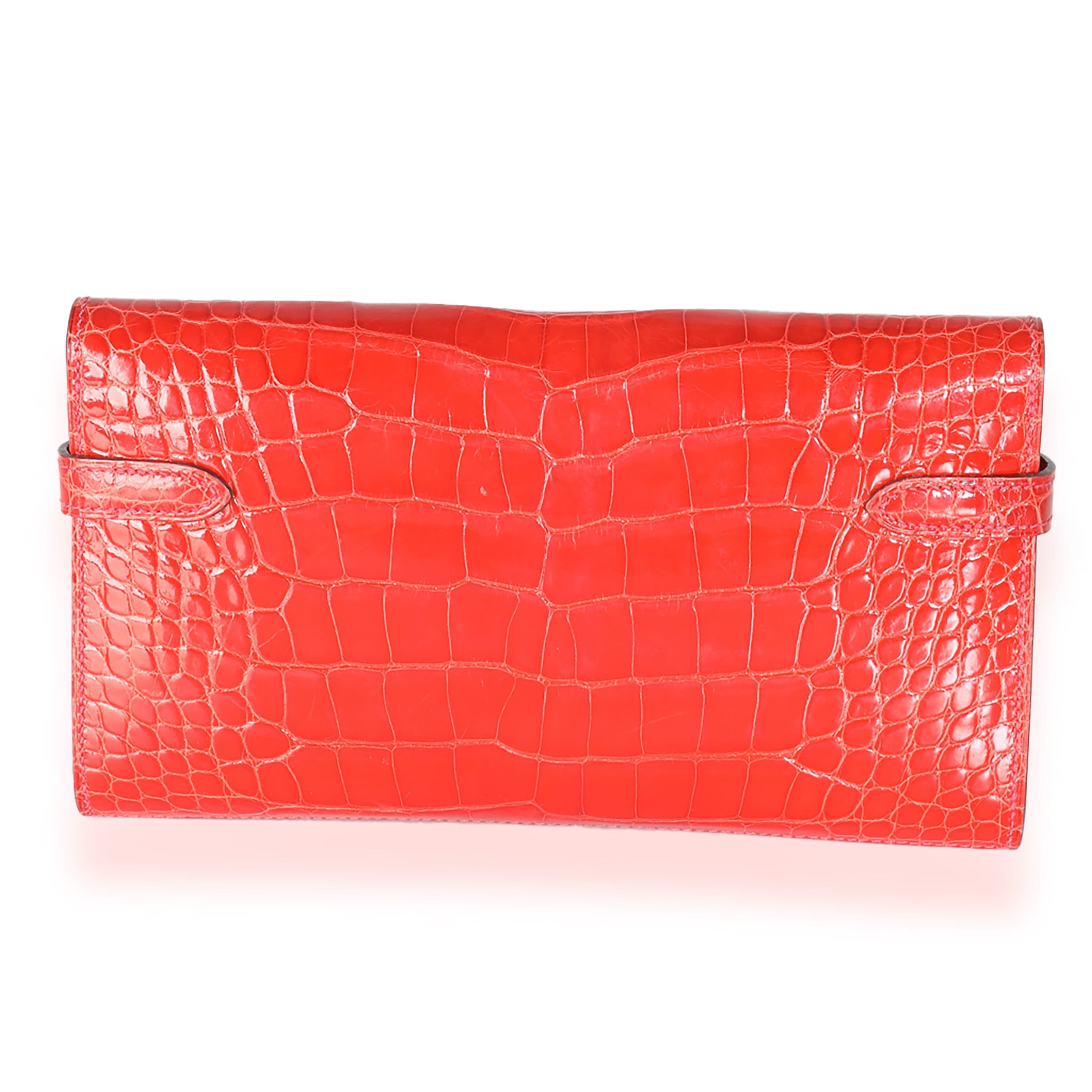 Hermès Hermes Geranium Alligator Mississippiensis Kelly Wallet GHW