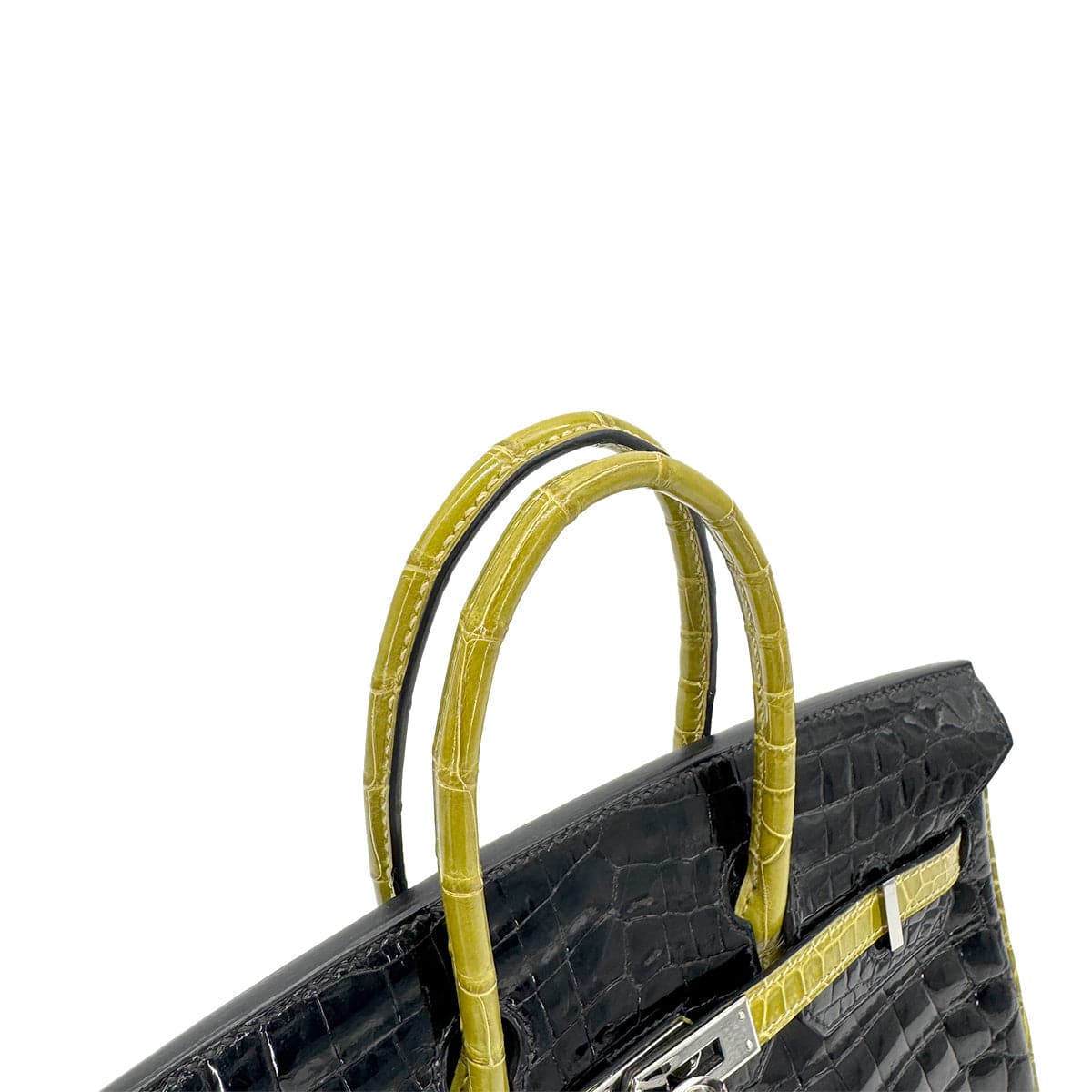 hermes HERMES BIRKIN 25 BLACK CHARTREUSE CROCODILE NILOTICUS LISSE HAND BAG □H SHW 90267754