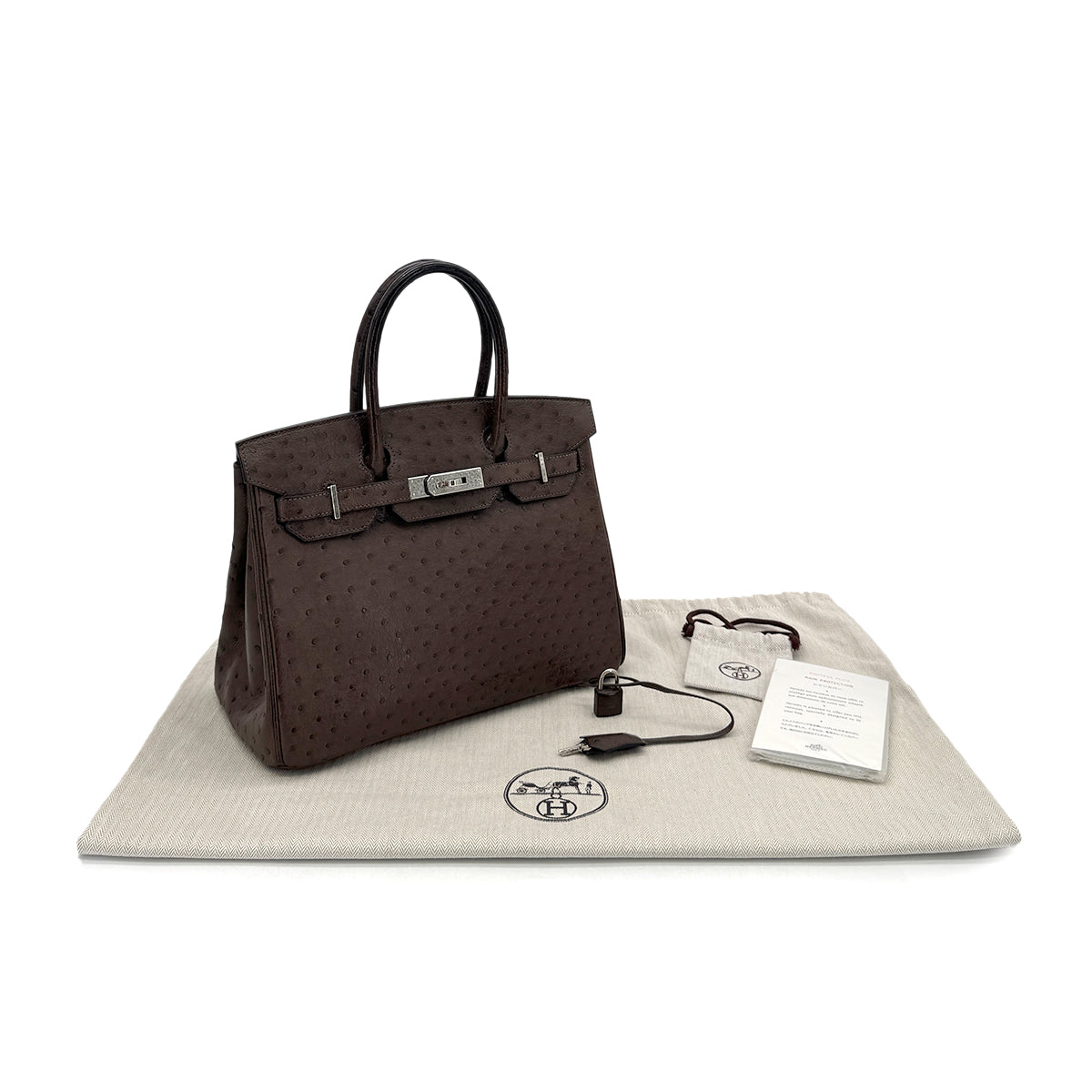 HERMES HERMES BIRKIN 30 BROWN OSTRICH HAND BAG □N SHW 90300555