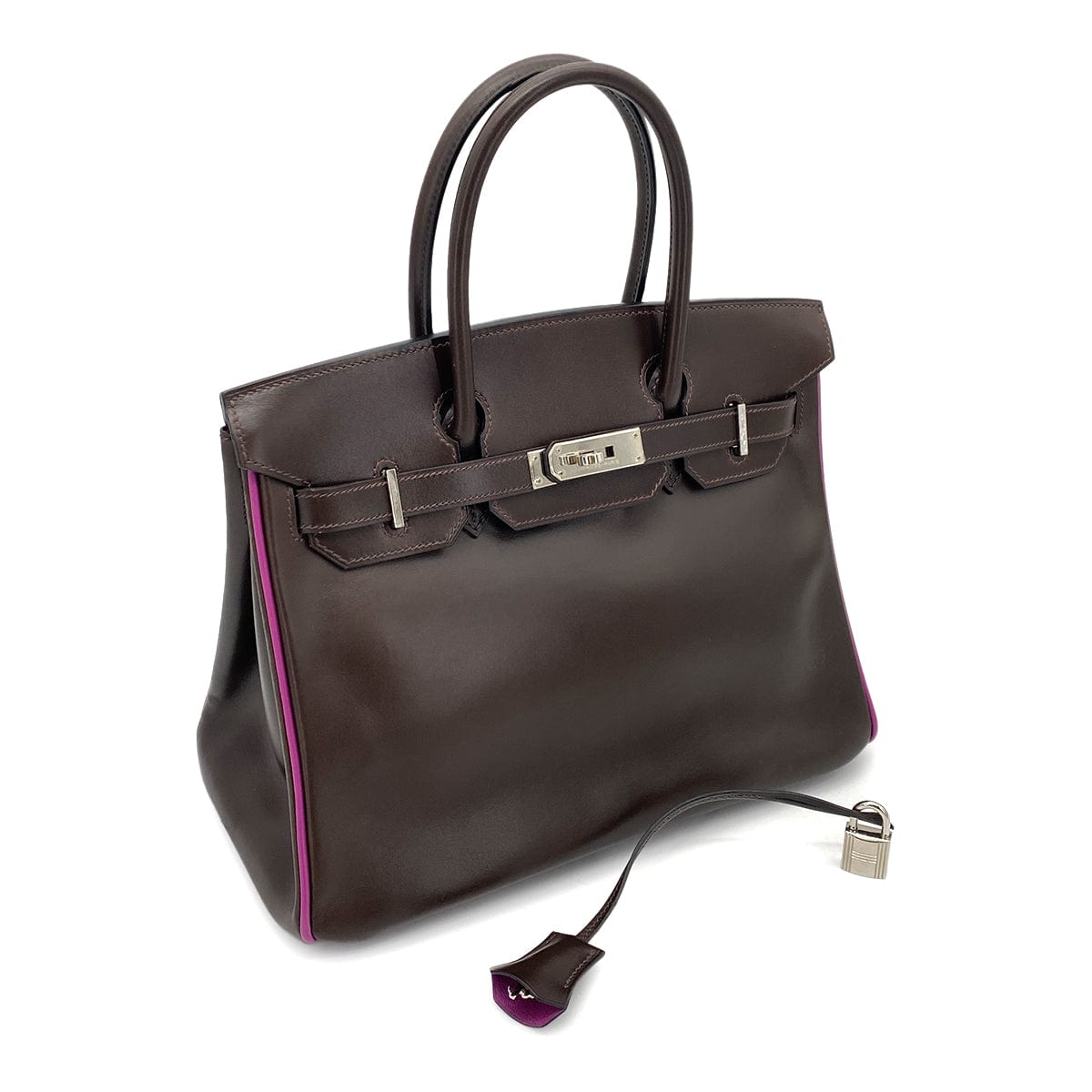 Hermes HERMES BIRKIN 30 CHOCOLAT CYCLAMEN BOXCALF HAND BAG □I SHW 90259877