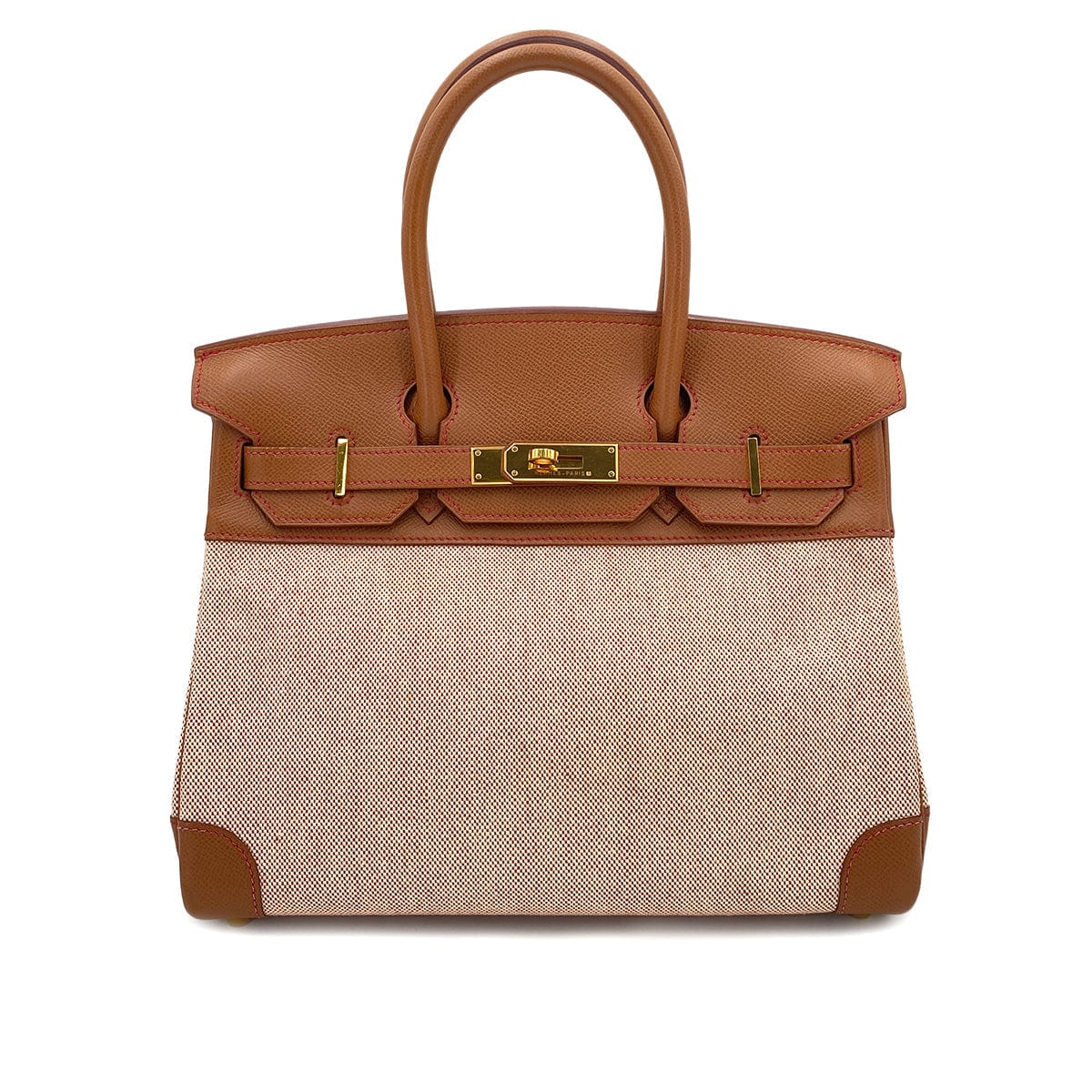 Hermès HERMES BIRKIN 30 GOLD COUCHEVEL TOILE HAND BAG □C 90244733