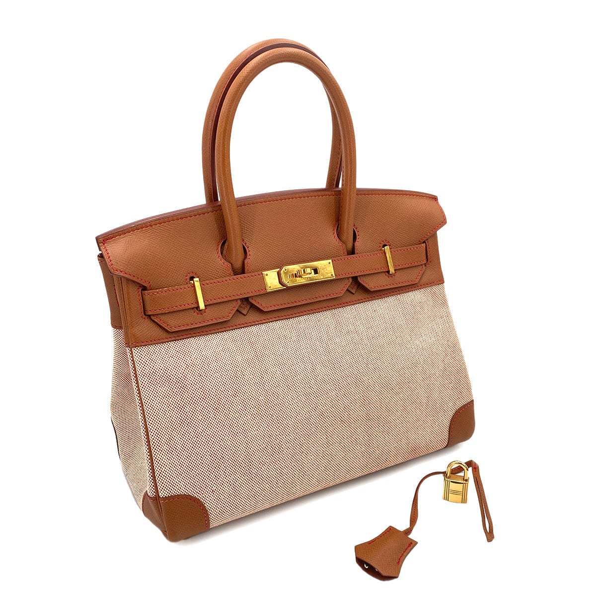 Hermès HERMES BIRKIN 30 GOLD COUCHEVEL TOILE HAND BAG □C 90244733